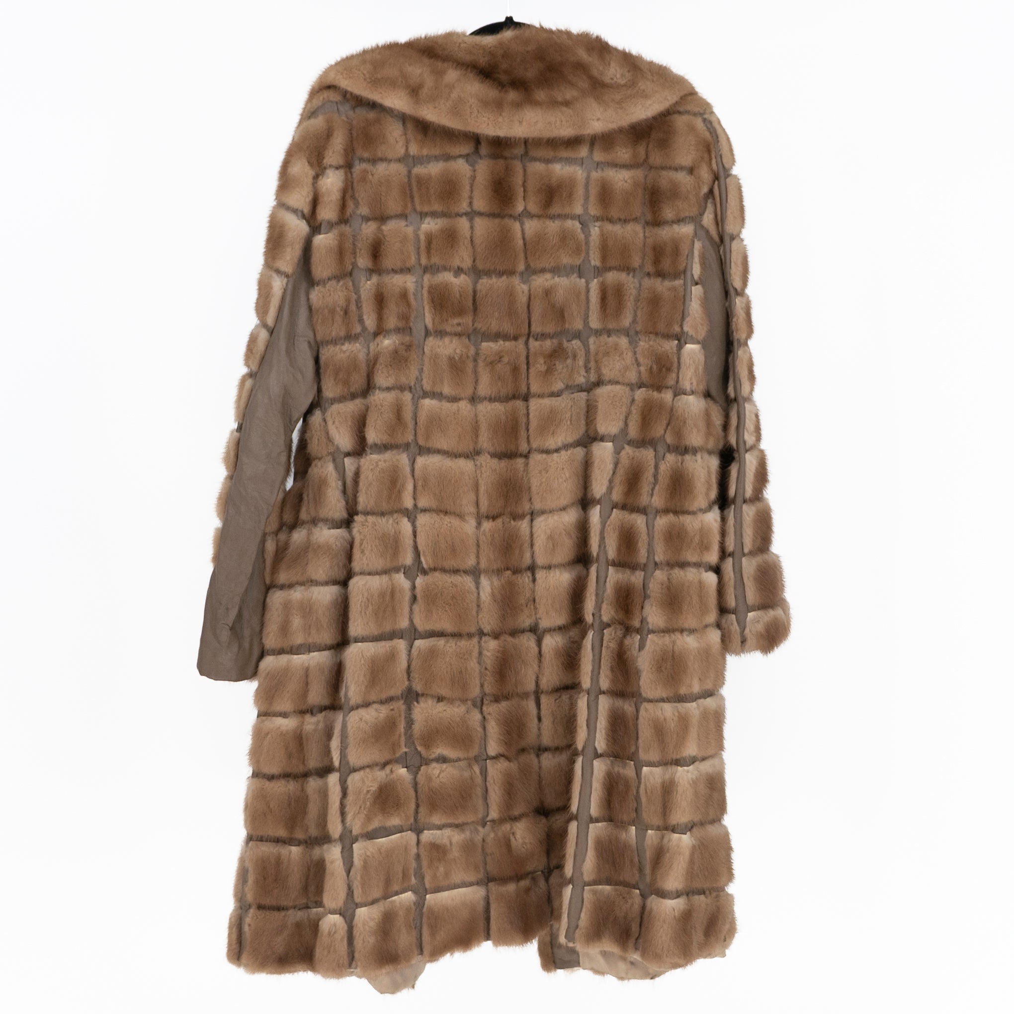 Vintage Genuine Leather Fur Patch Work Full Length Jacket Coat Brown