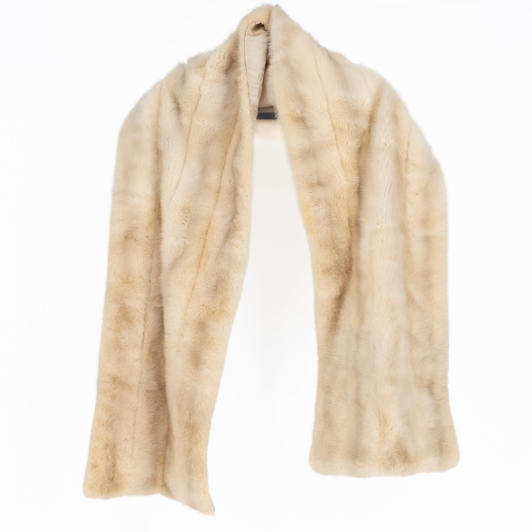 Vintage Genuine Fur Shawl Wrap Scarf Ivory