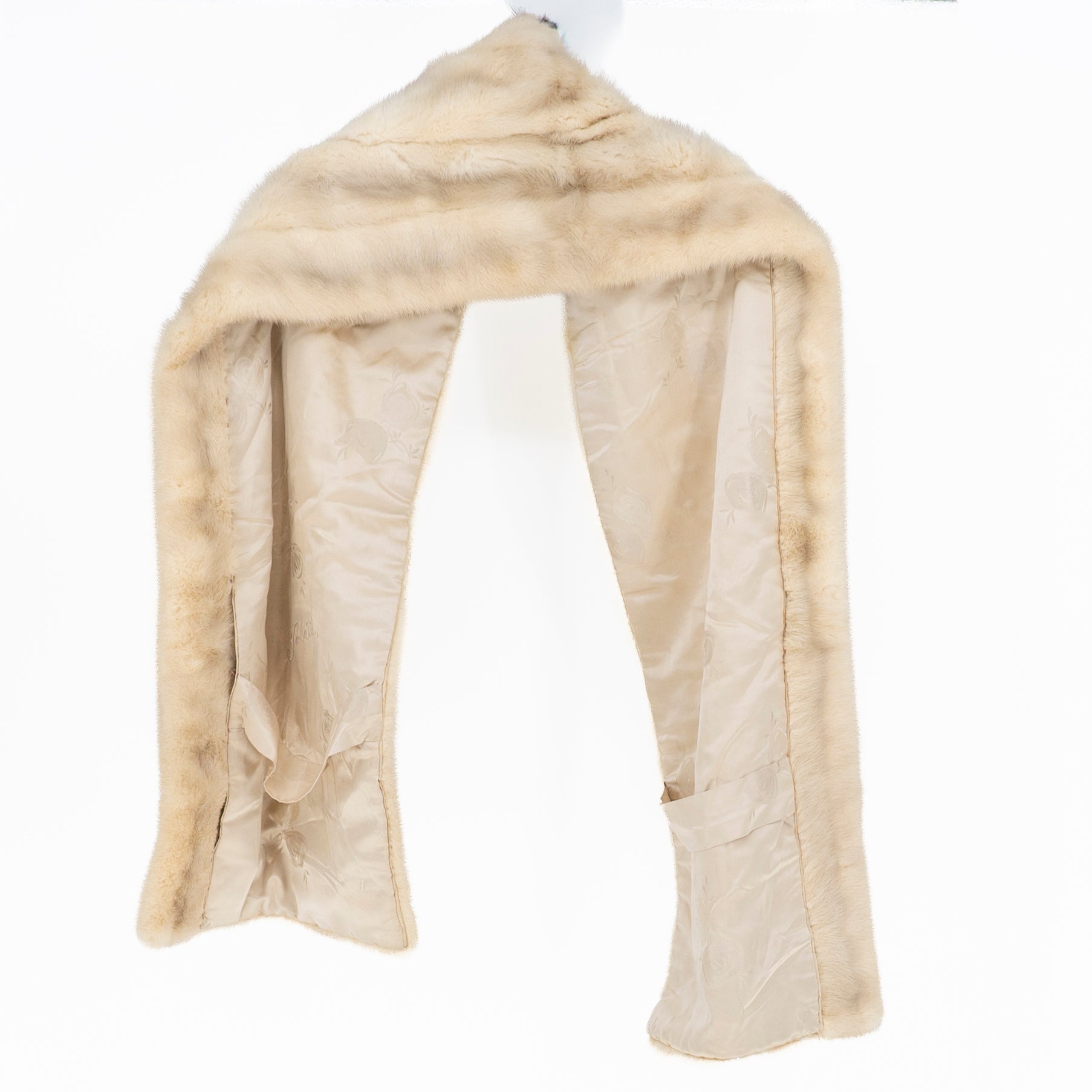 Vintage Genuine Fur Shawl Wrap Scarf Ivory