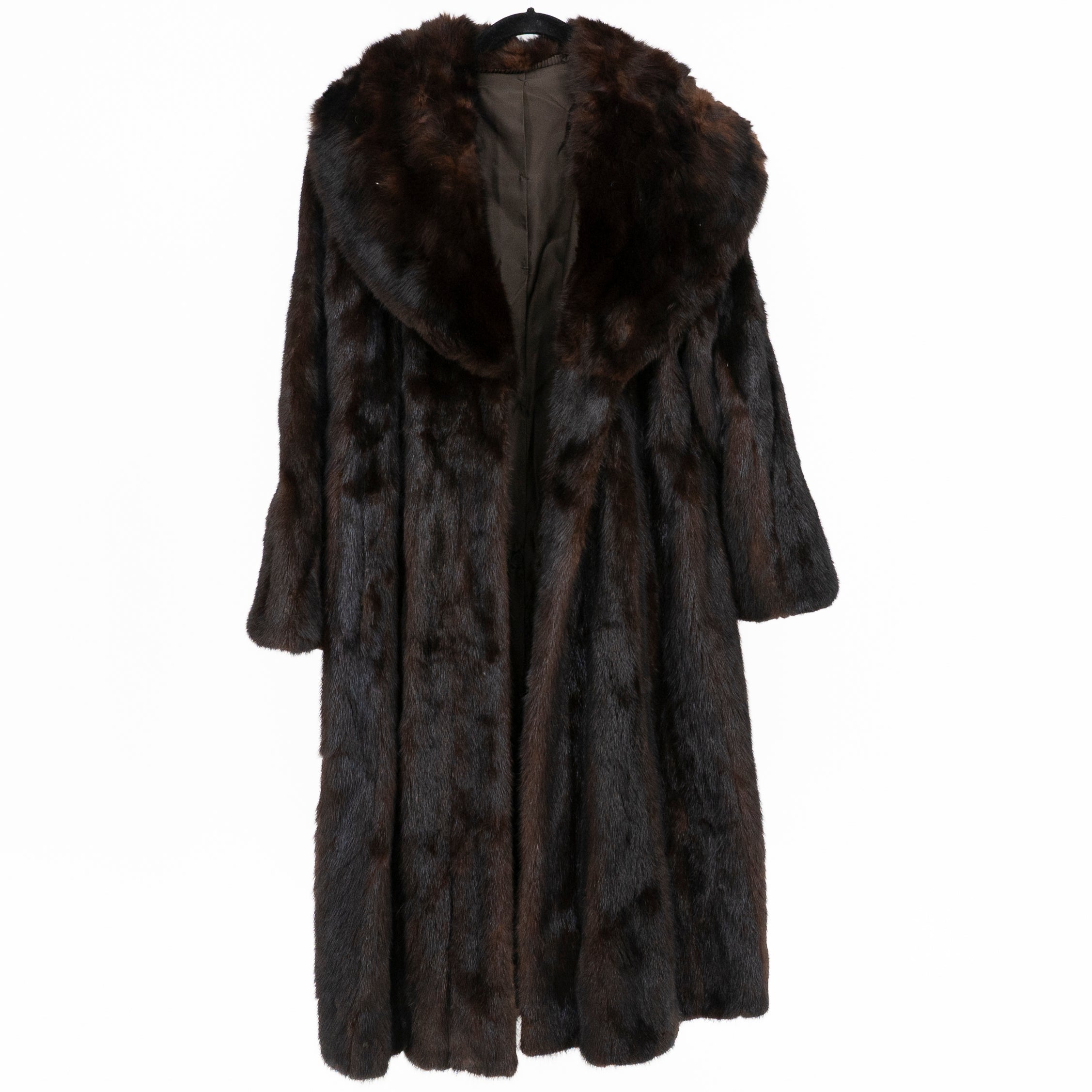 Vintage Genuine Fur Silk Lined Full Length Coat Jacket Brown