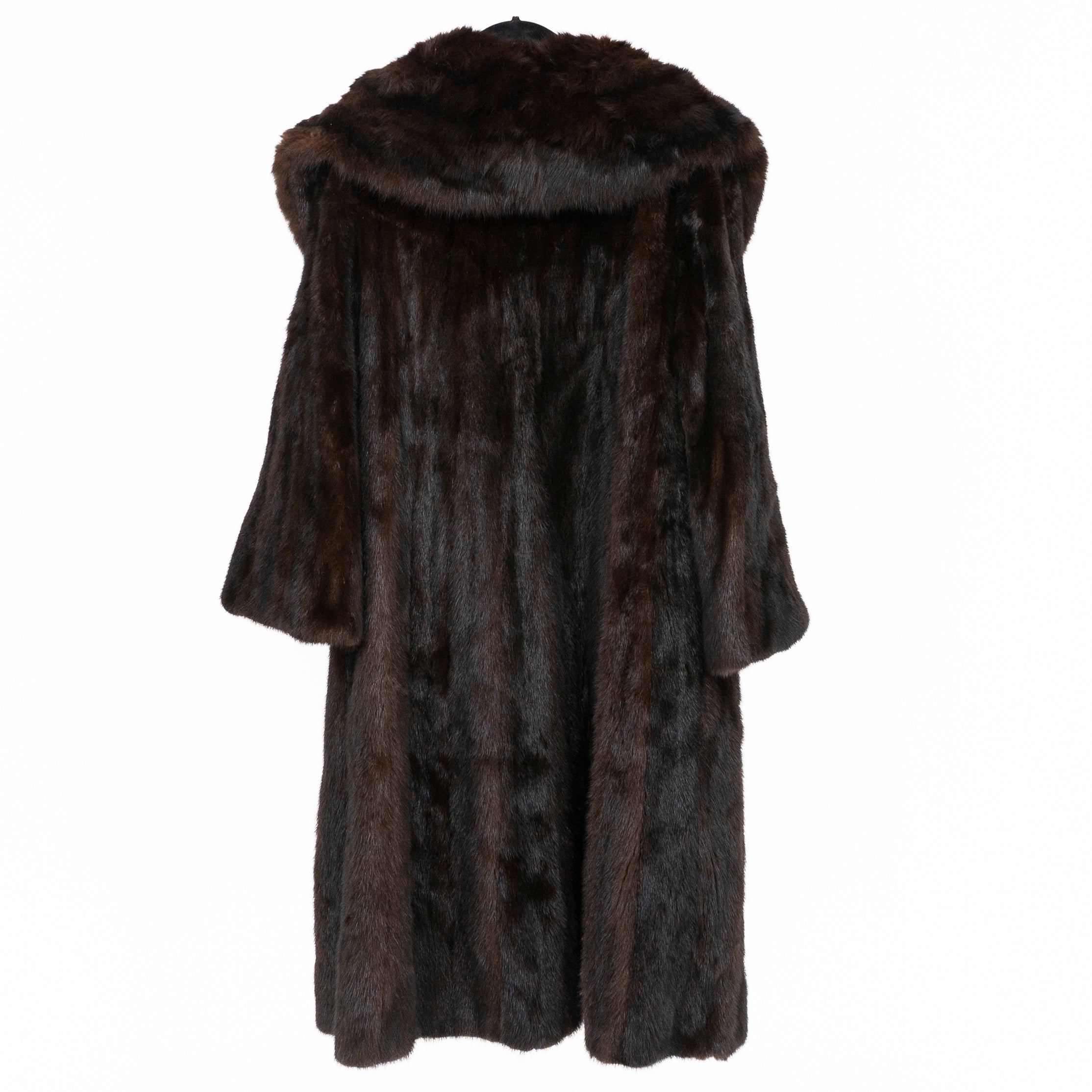 Vintage Genuine Fur Silk Lined Full Length Coat Jacket Brown