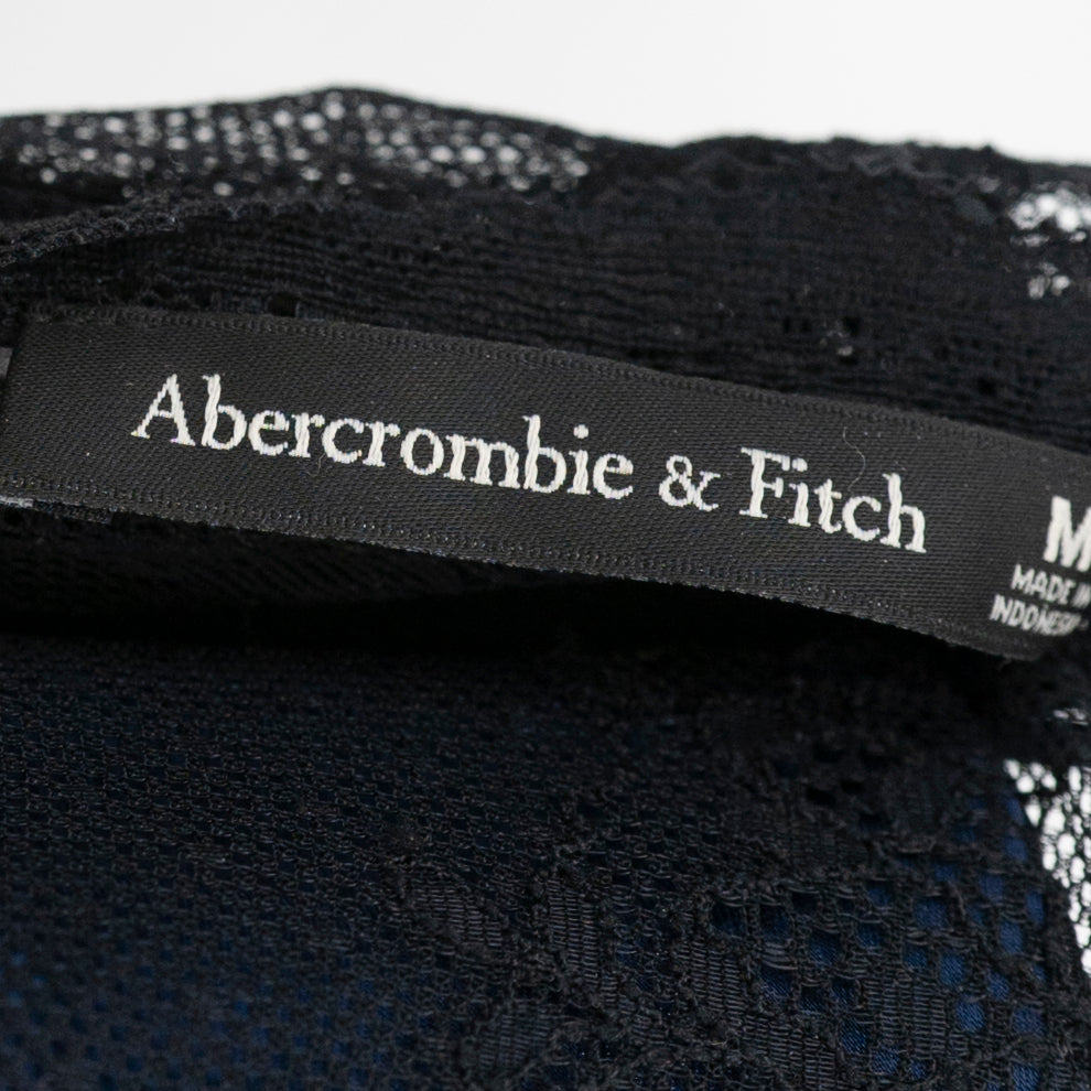 Abercrombie & Fitch Satin Sheer Lace Applique Midi Slip Dress Blue Black M