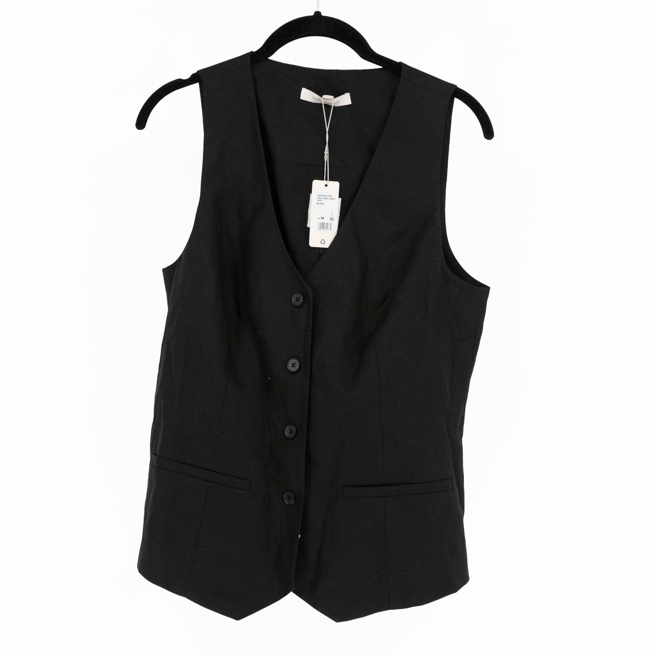 NEW Favorite Daughter The Jones Linen Sleeveless Button Front Vest Jacket Black