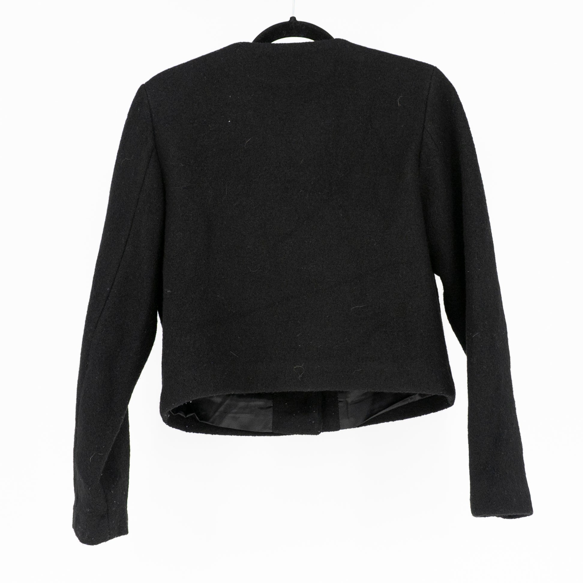 Quince 100% Merino Wool Collarless Cropped Button Front Structured Jacket Black