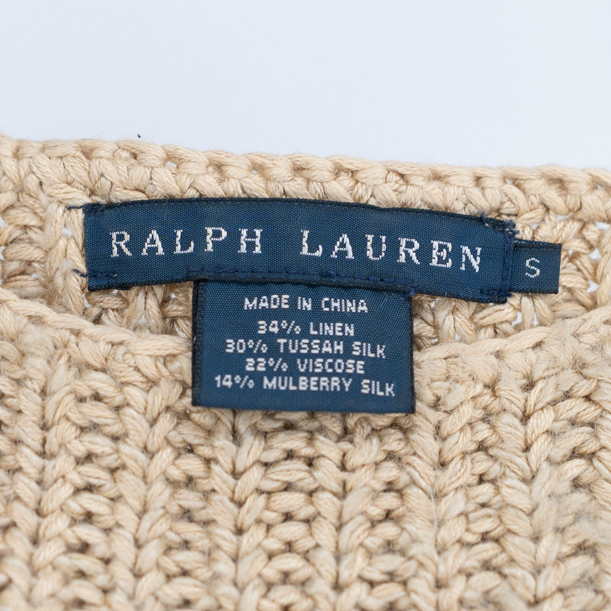 Ralph Lauren Linen Silk Knit Scoop Neck Pullover Sweater Neutral Small