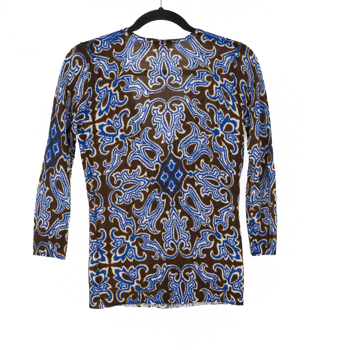 Tory Burch Wool Knit V Neck Button Front Cardigan Sweater Abstract Print Small
