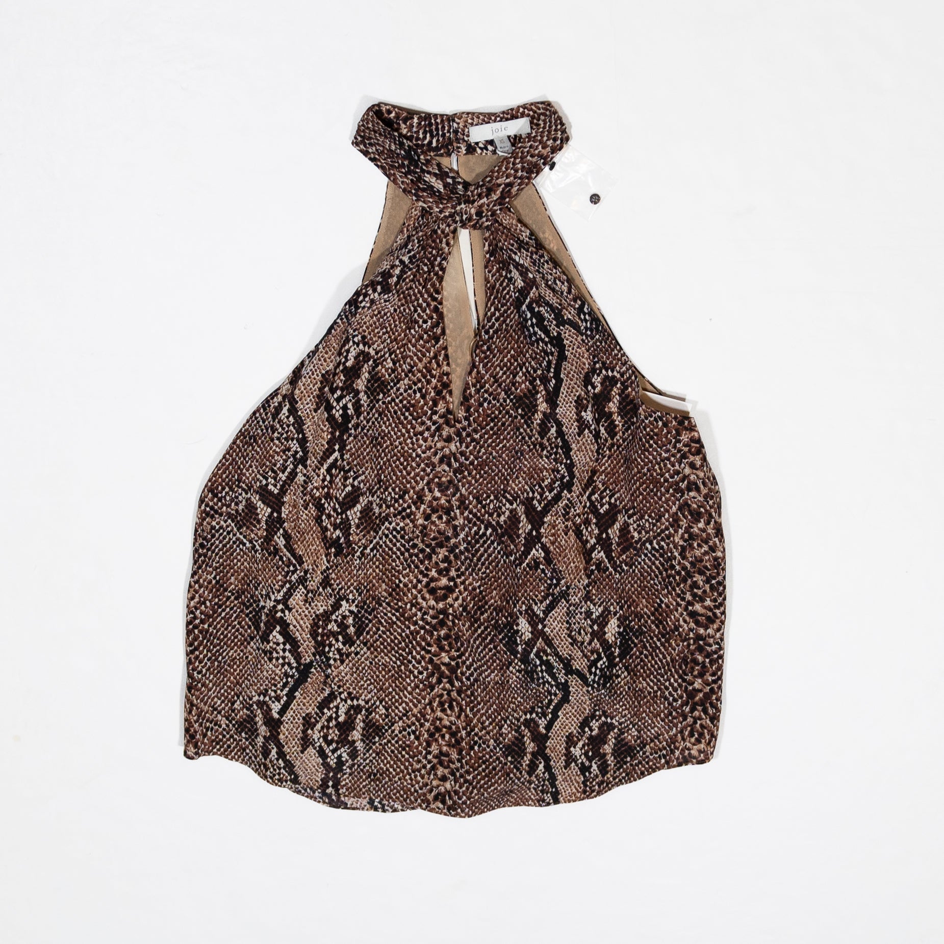 NEW Joie Cedra B Silk Chiffon Halter Neck Cut Out Natural Snake Python Blouse