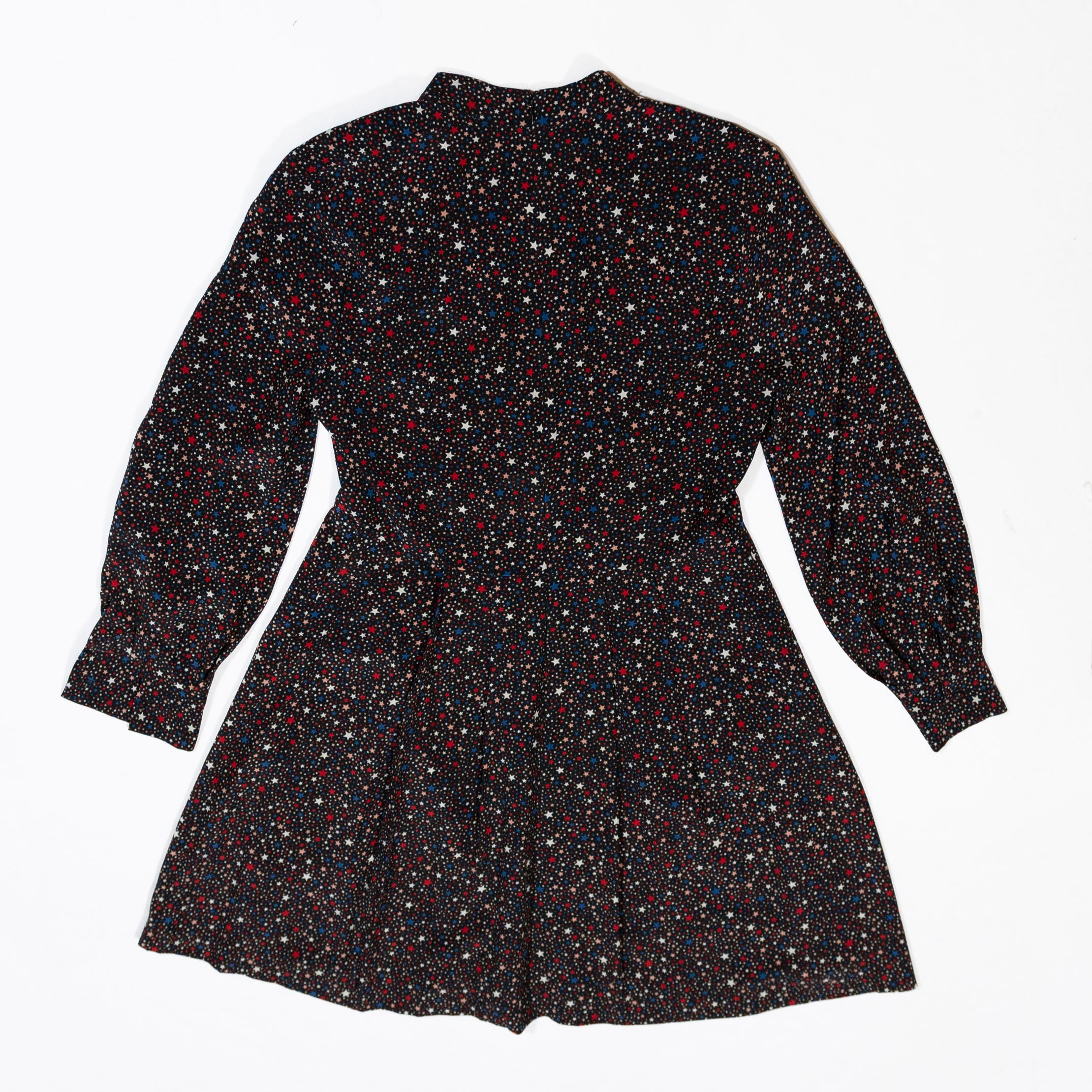 Madewell Silk Chiffon Balsam Tie Neck Starry Night Print Pattern Mini Dress 0