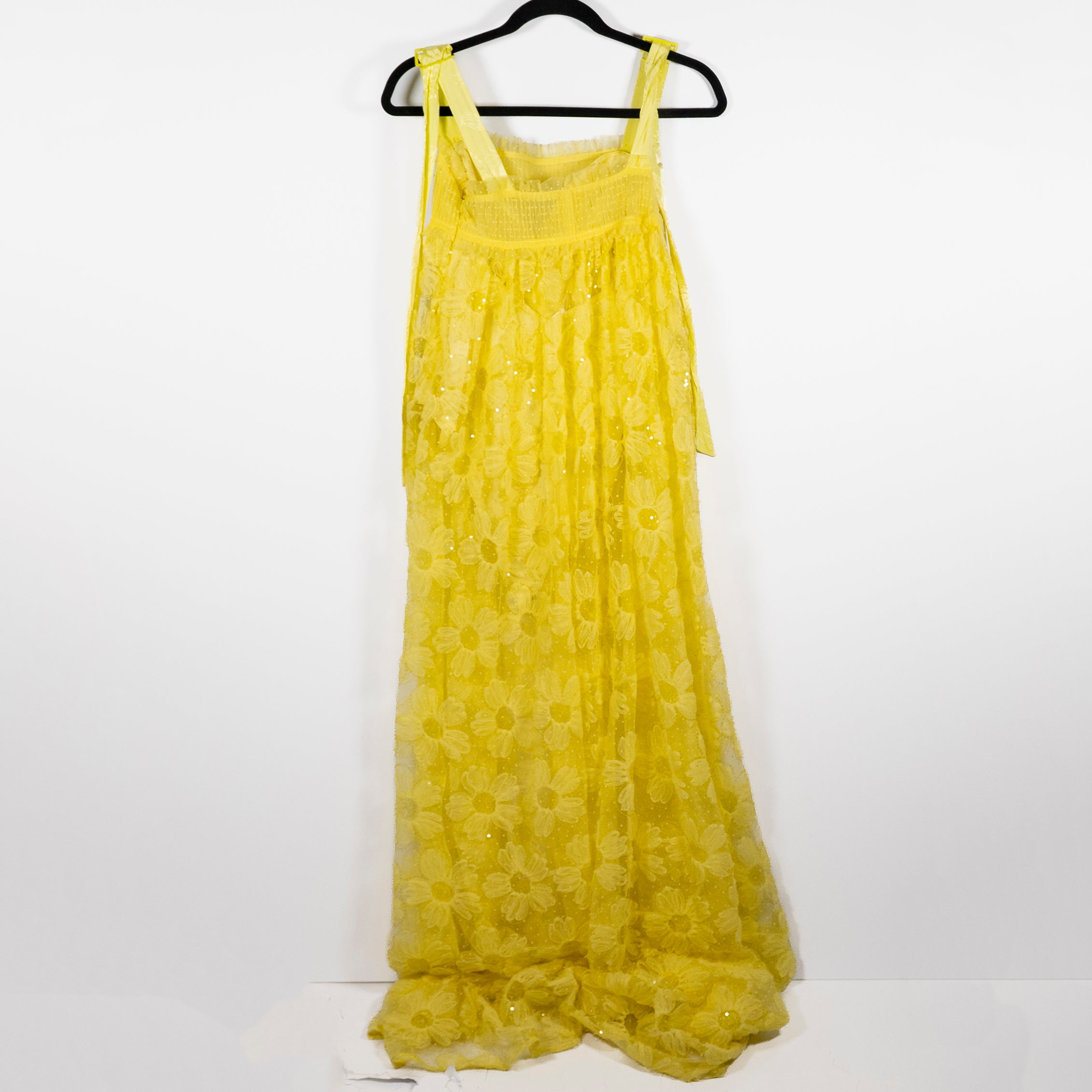 NEW For Love And Lemons Emma Semi Sheer Floral Flower Tulle Maxi Dress Yellow S