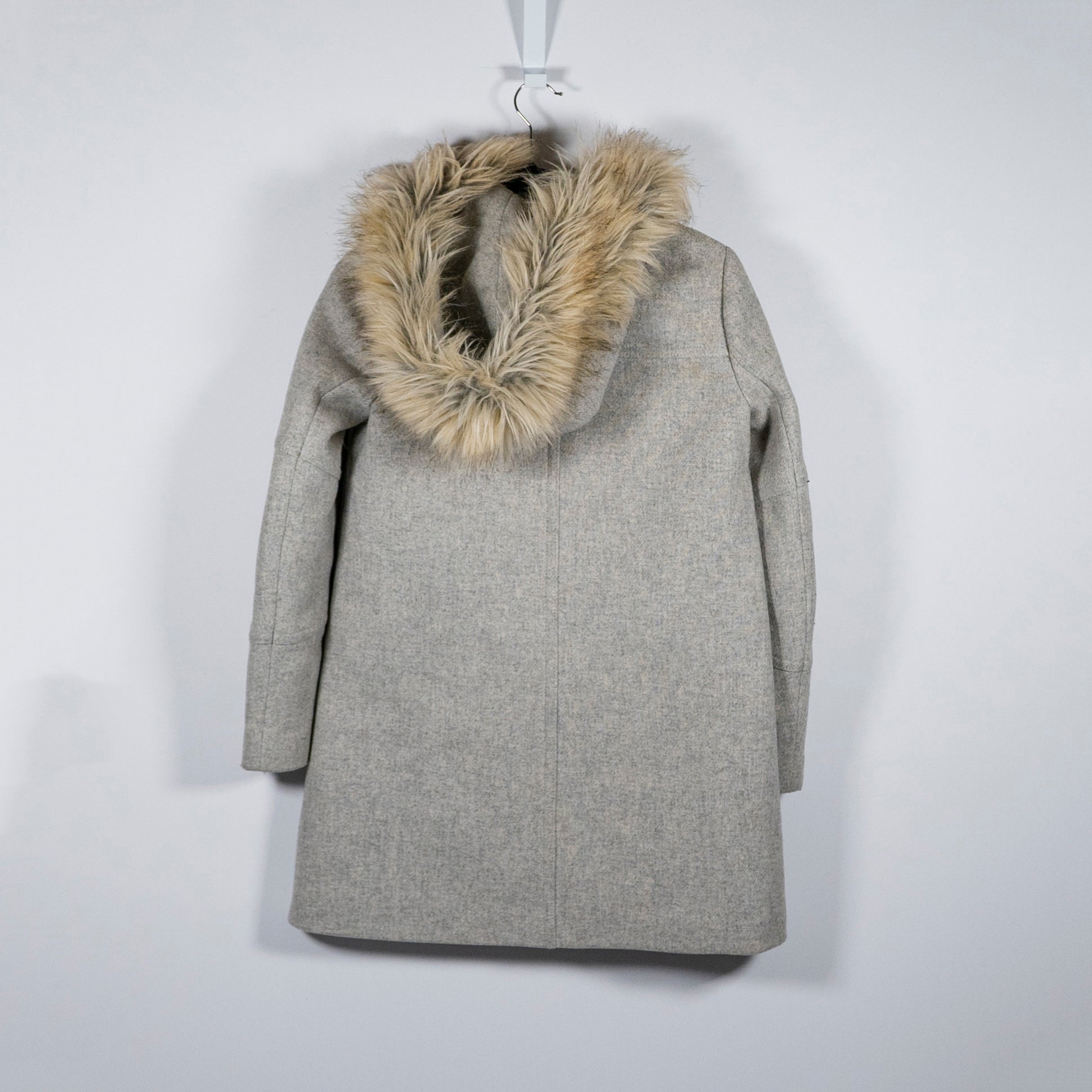 J. Crew Women's Chateau Stadium Cloth Wool Felt Faux Vegan Fur Hood Jacket Coat