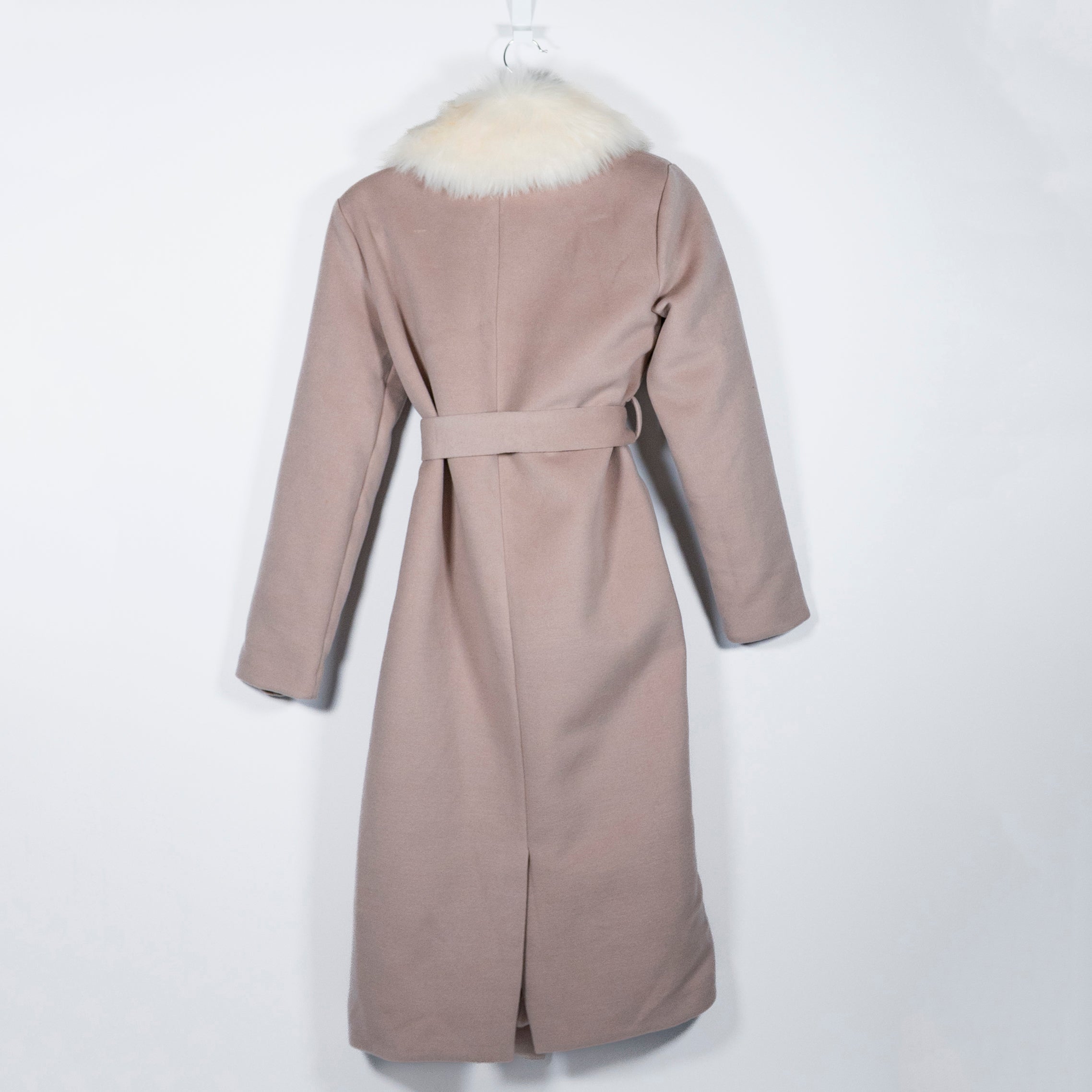 Majorelle Milford Wool Blend Faux Fur Trim Belted Pea Coat Jacket Tan Almond XXS