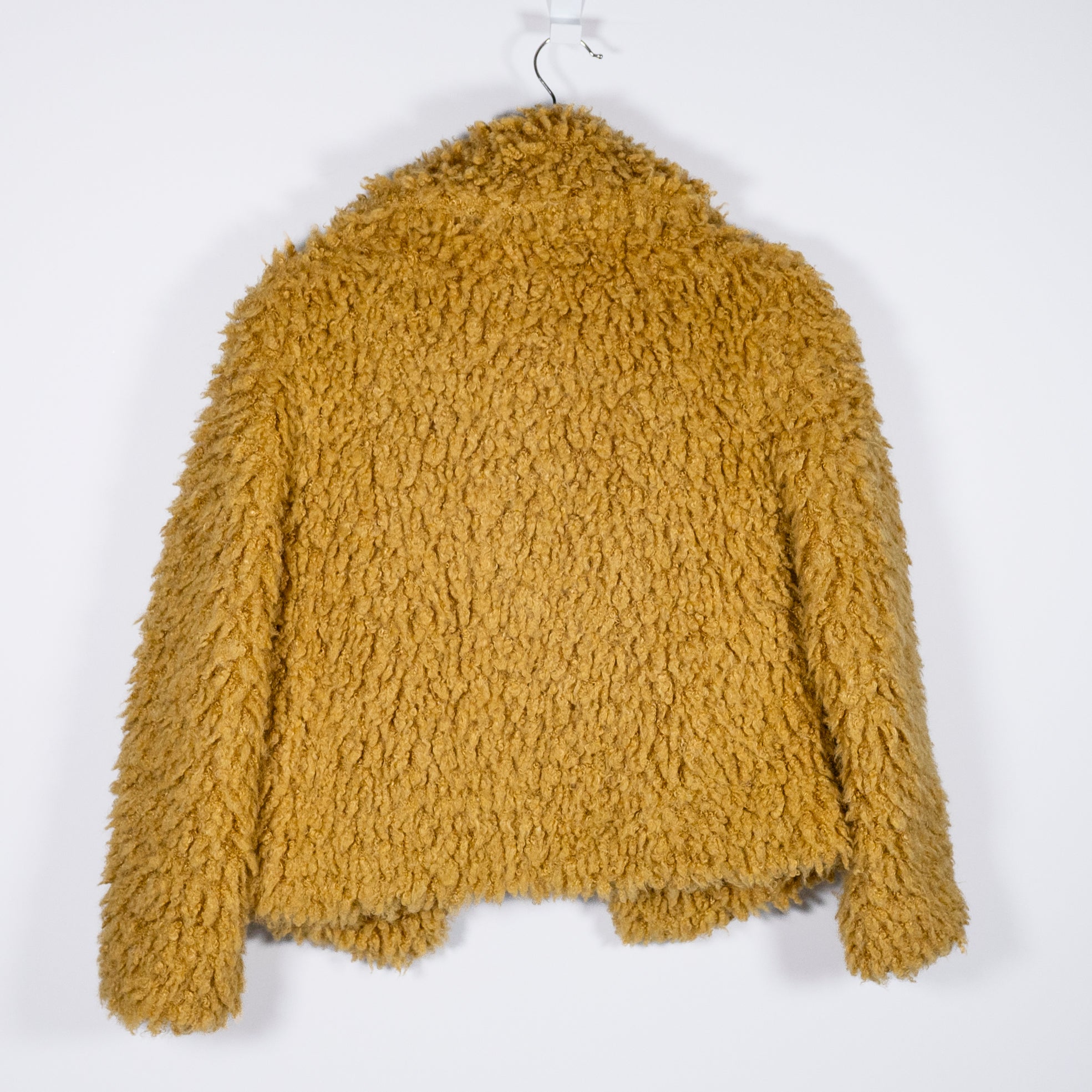 Little Moon Faux Vegan Shaggy Fur Open Front Collared Jacket Yellow XXS