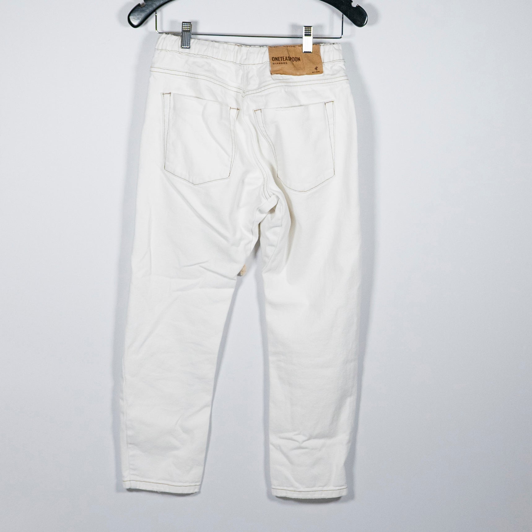 One Teaspoon Cotton Straight Leg Drawstring Waist Ankle Crop Jeans Pants White