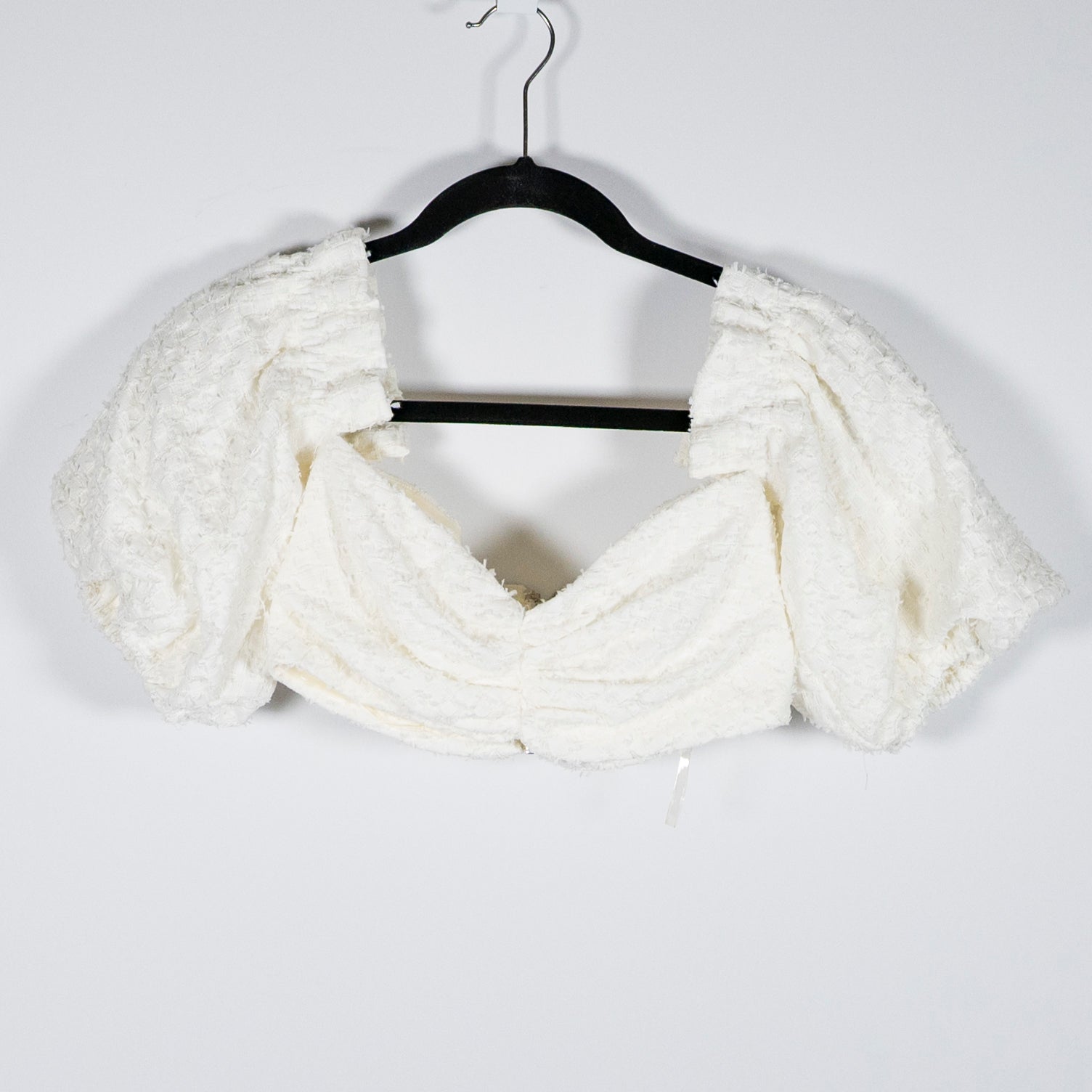 House Of CB Sorelle Woven Tweed Textured Off The Shoulder Crop Top White XS