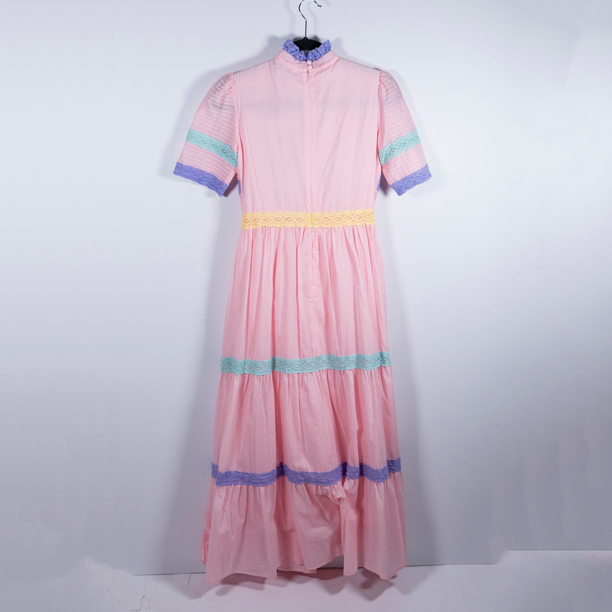 NEW Olivia Rubin Alia Cotton Lightweight Tiered Lace Trim Mock Neck Maxi Dress 0