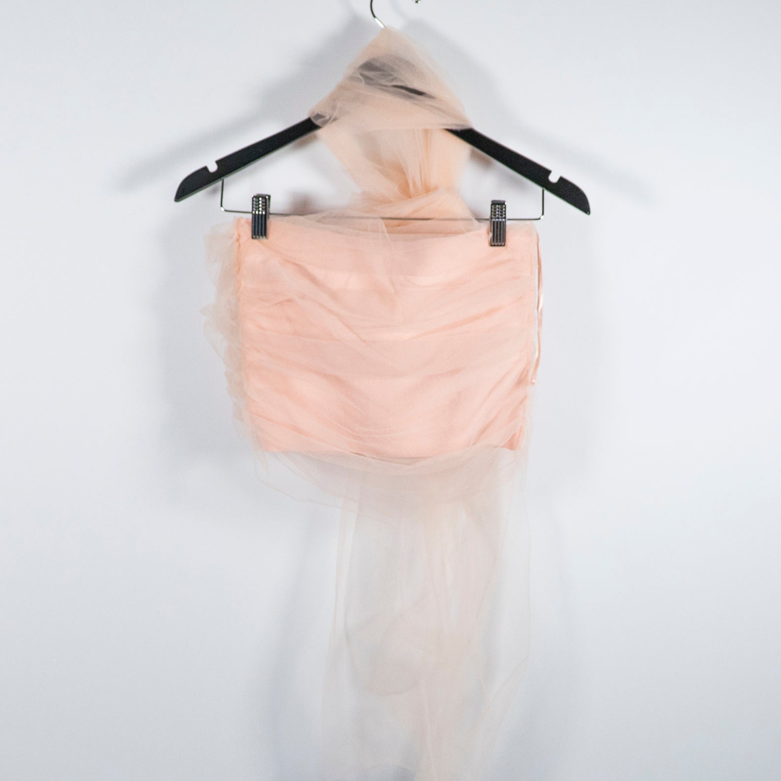 NEW MNG Tulle Chiffon Off The Shoulder Sleeveless Wrap Around Crop Top Tank Pink