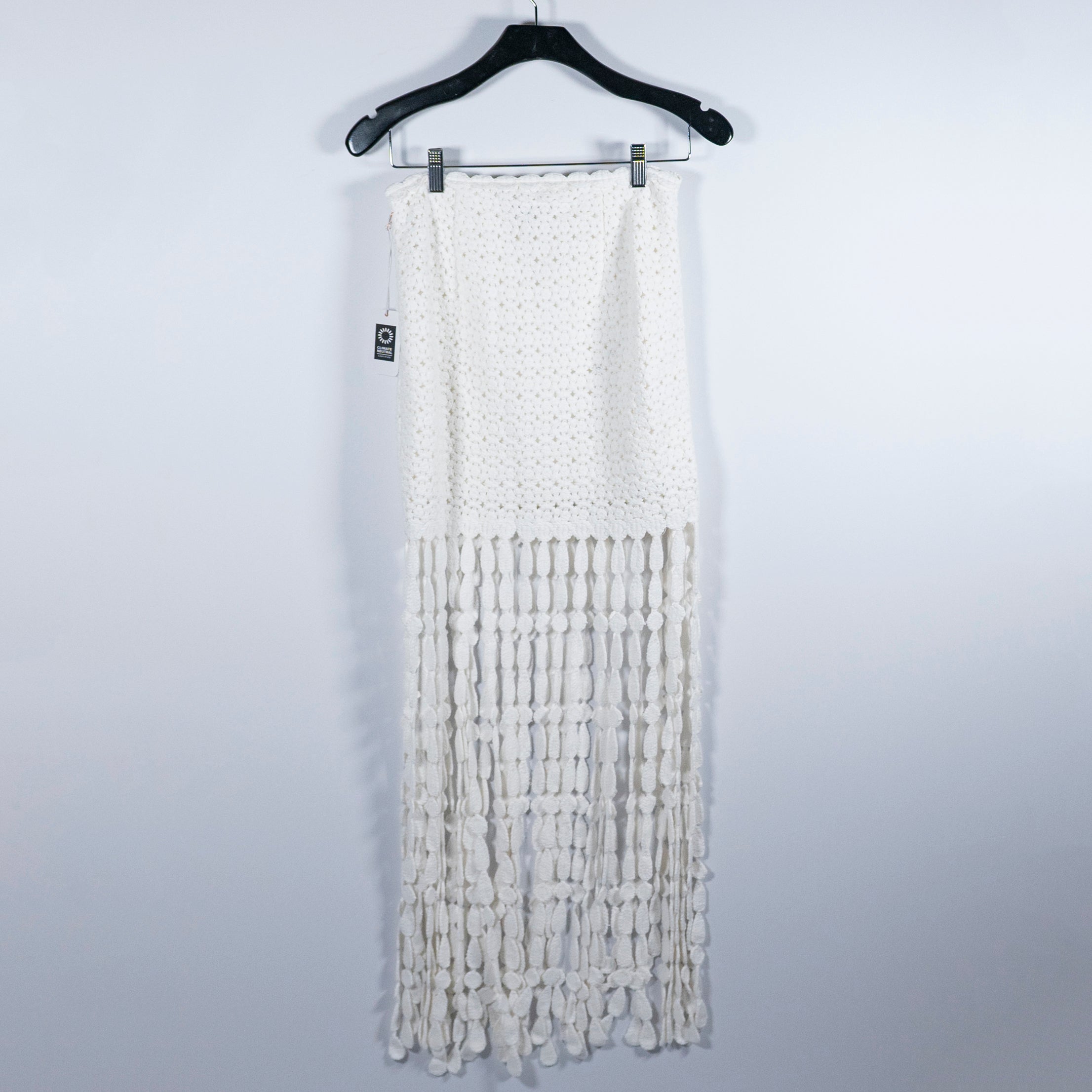 NEW Saylor Elie Cotton Fringe Crochet Knit Midi Skirt White XS