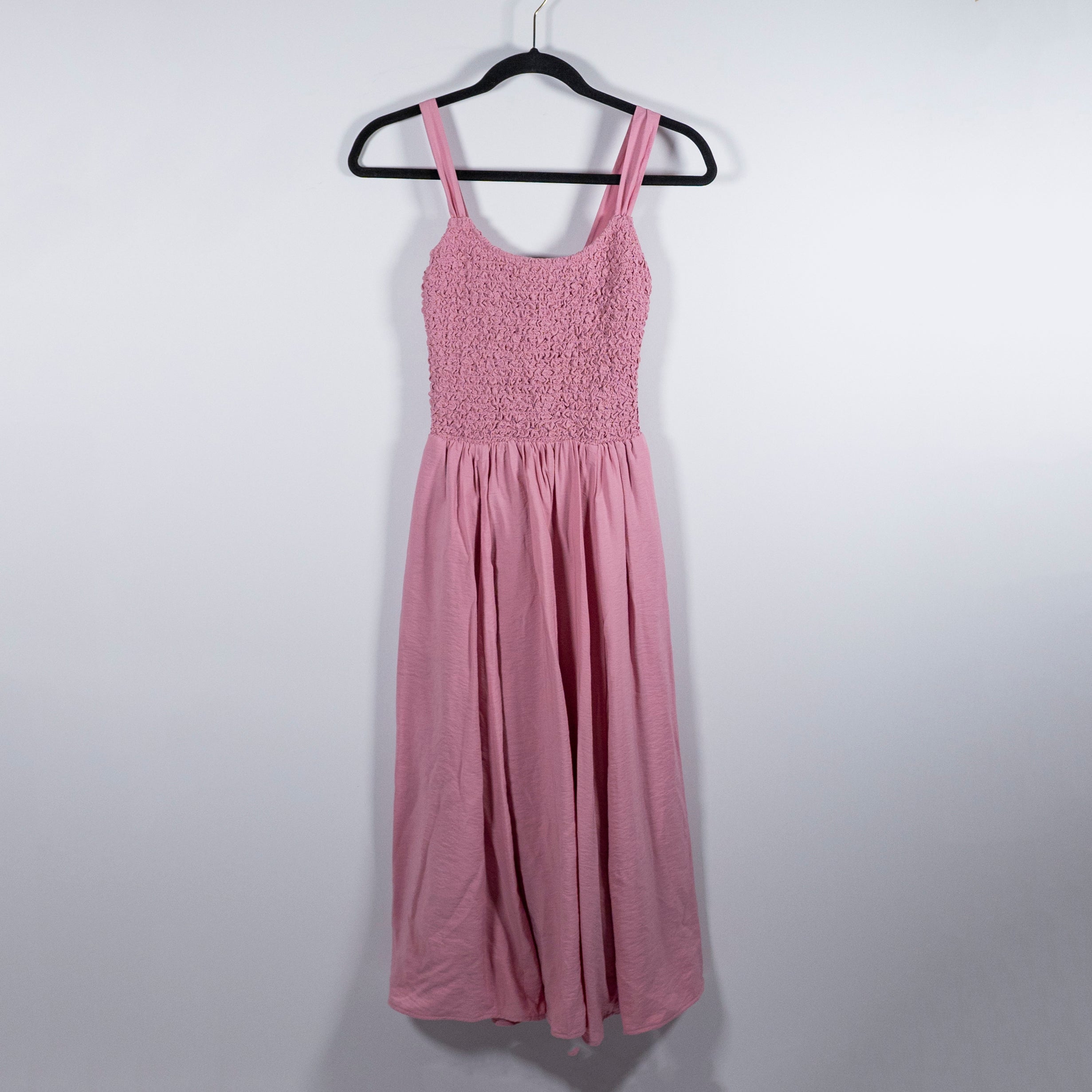 Wilfred Aritzia Alice Scoopneck Fit Flare Smocked Bodice Midi Dress Tart Pink