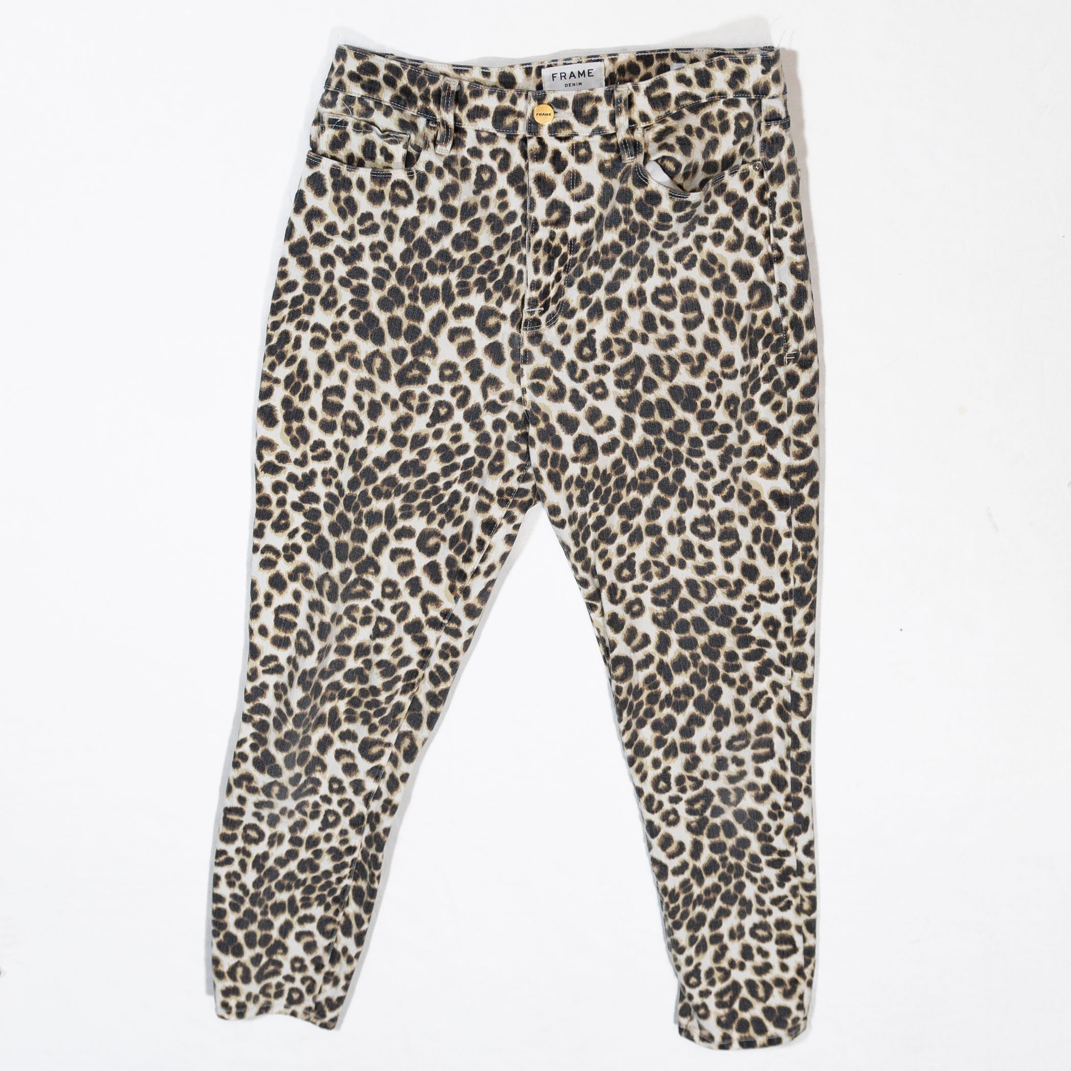 Frame Denim Ali High Rise Cotton Stretch Cigarette Skinny Jeans Cheetah Leopard