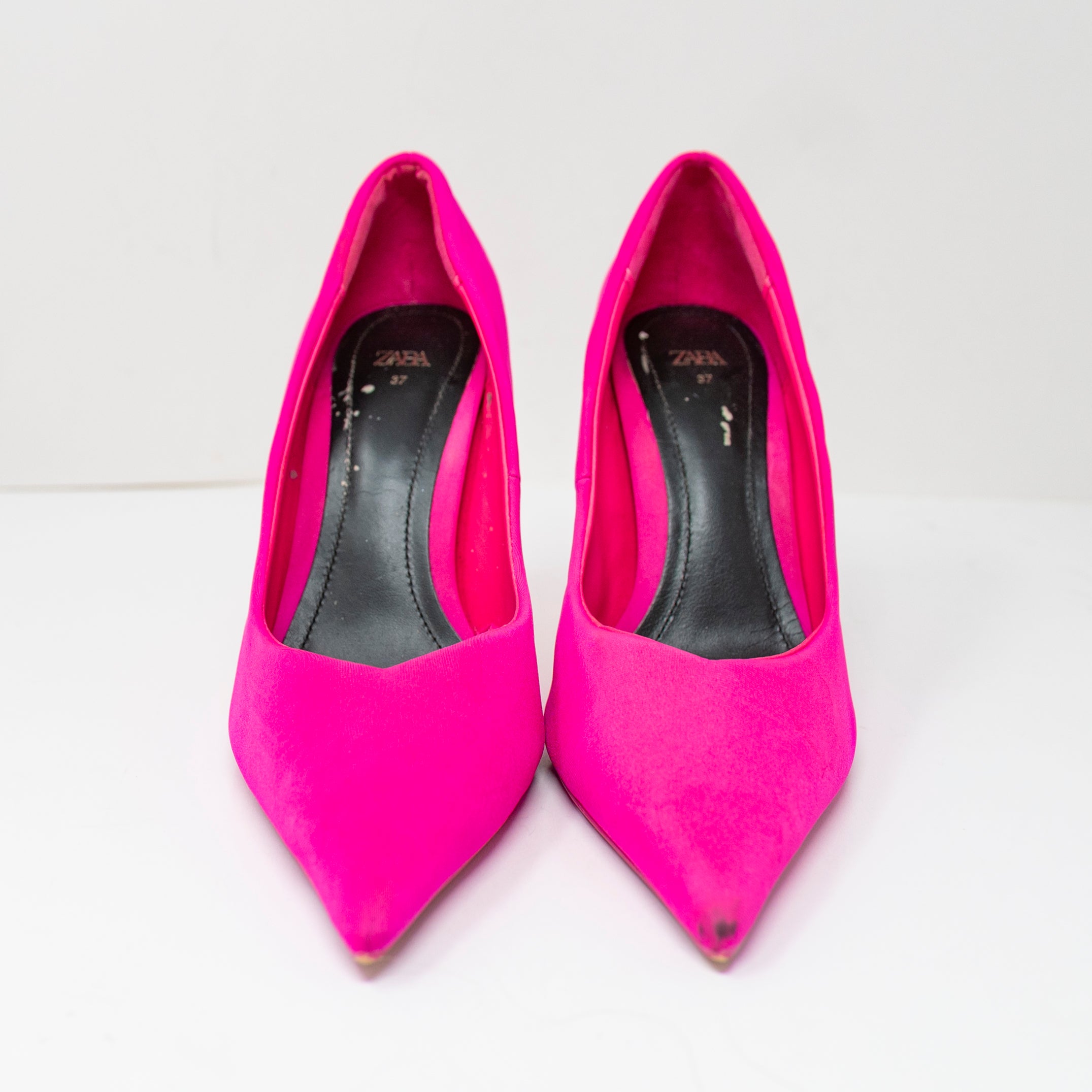 Zara Fabric Wrapped Pointed Toe High Heels Stilettos Shoes Slip On Neon Pink 7