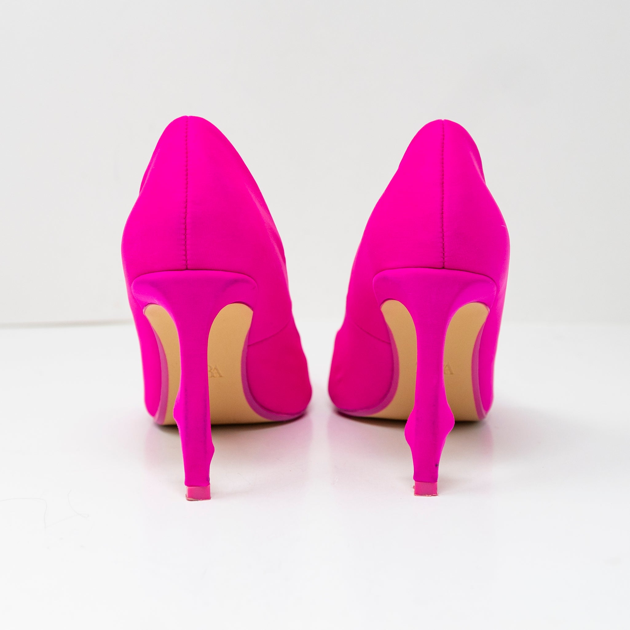 Zara Fabric Wrapped Pointed Toe High Heels Stilettos Shoes Slip On Neon Pink 7