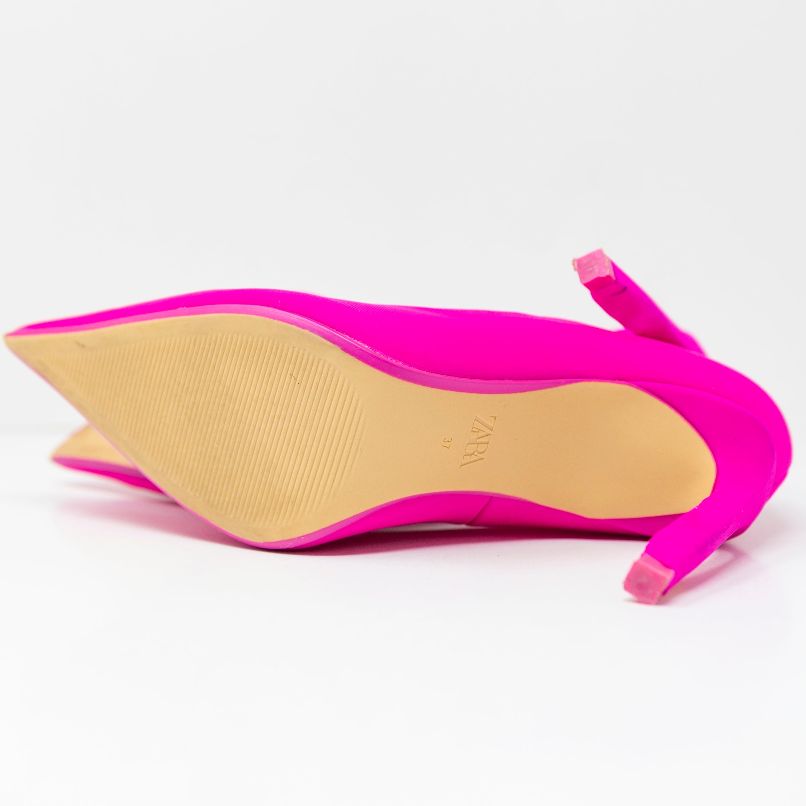 Zara Fabric Wrapped Pointed Toe High Heels Stilettos Shoes Slip On Neon Pink 7