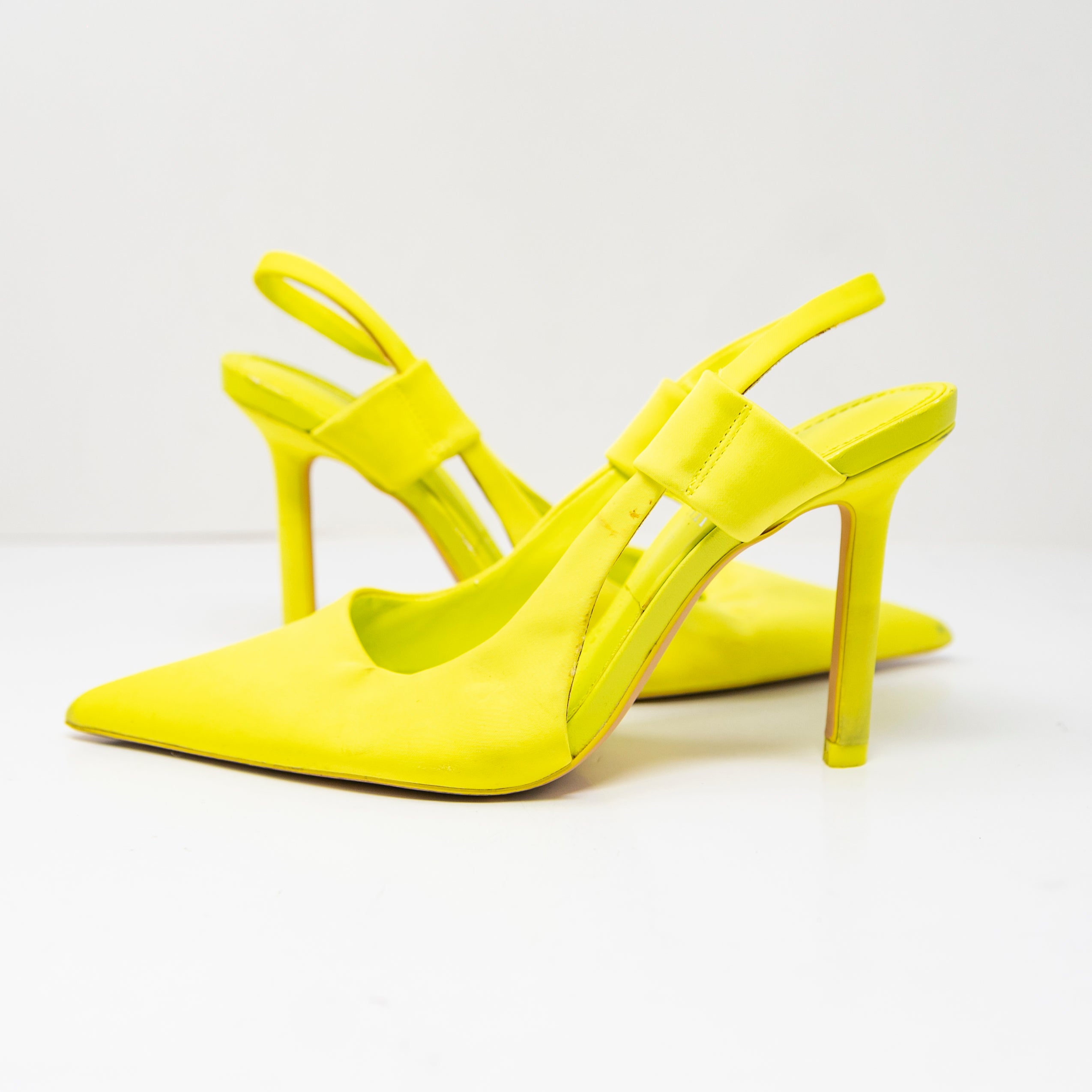 Zara Fabric Wrapped Pointed Toe Slingback High Heels Shoes Neon Yellow 7