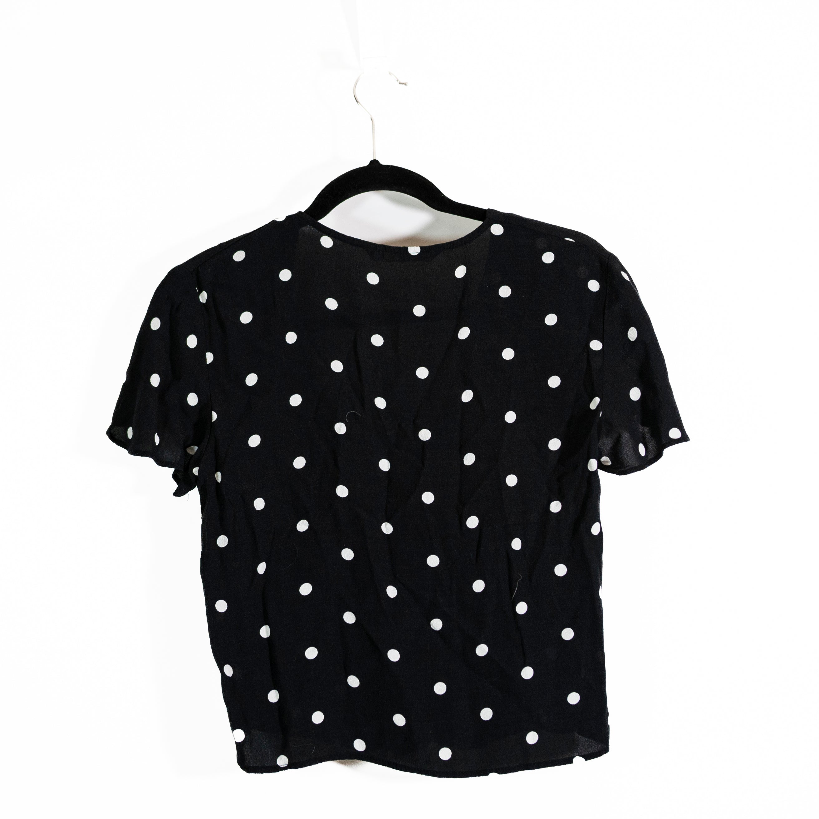 Zara Crepe Chiffon V Neck Button Front Polka Dot Print Pattern Blouse Shirt S