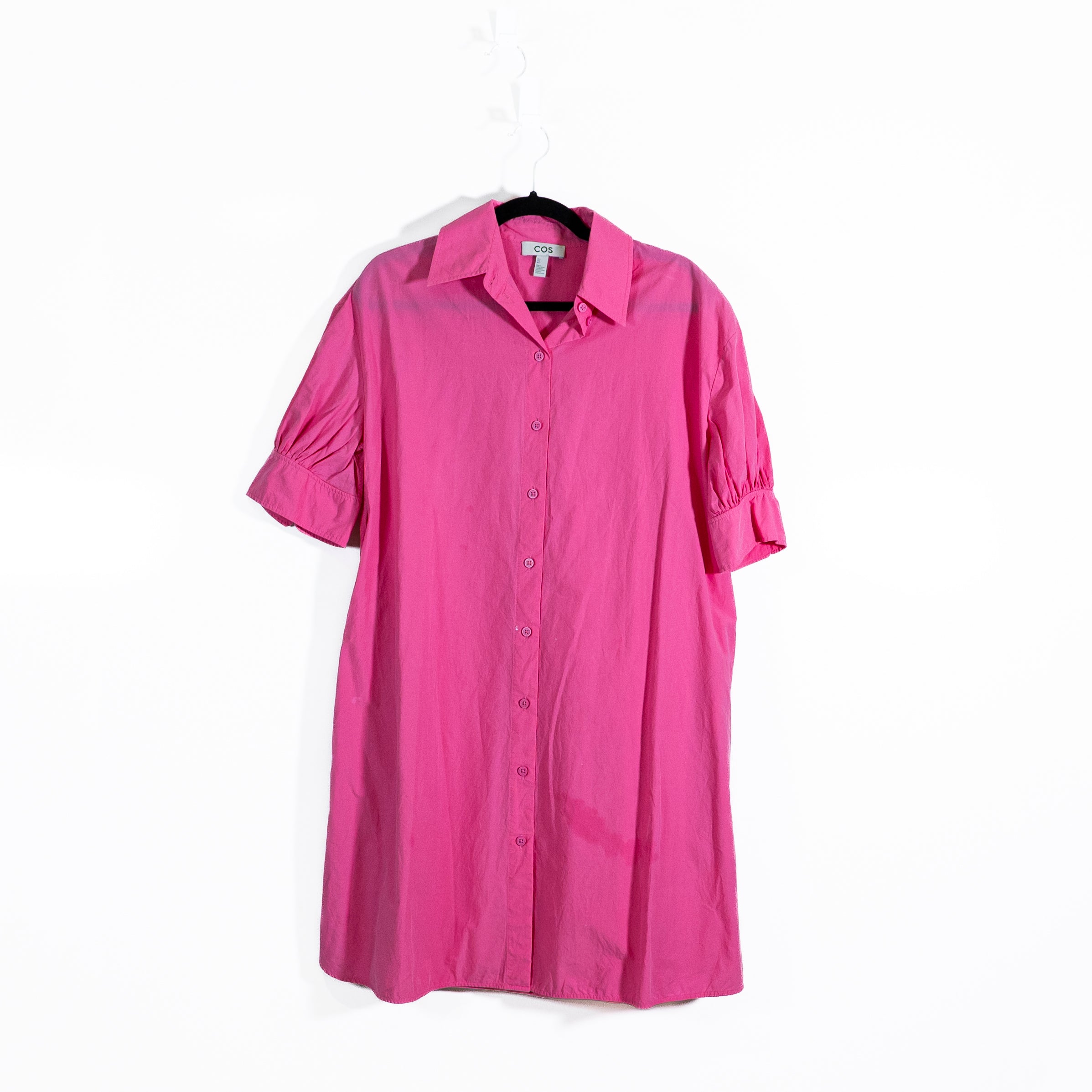 COS Cotton Poplin Short Sleeve Collared Button Front Mini Shirt Dress Pink 6