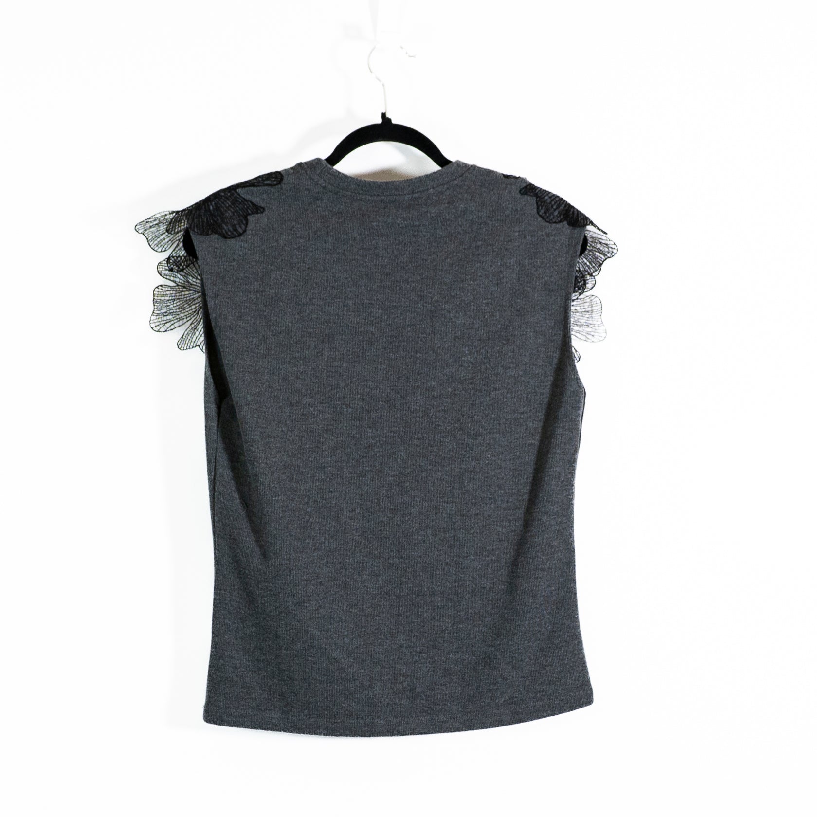 NEW Zara Cotton Blend Knit Stretch Floral Lace Short Sleeve Applique Sweater Top