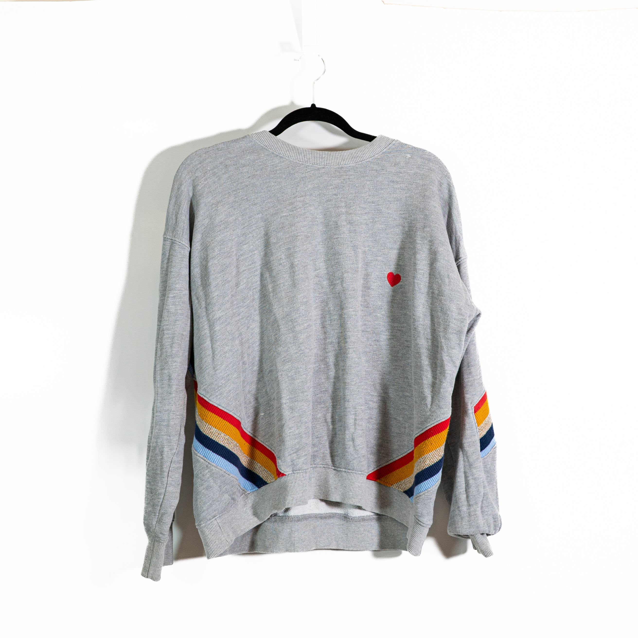 Spiritual Gangster Rainbow Multicolor Embroidered Heart Crew Neck Sweatshirt M
