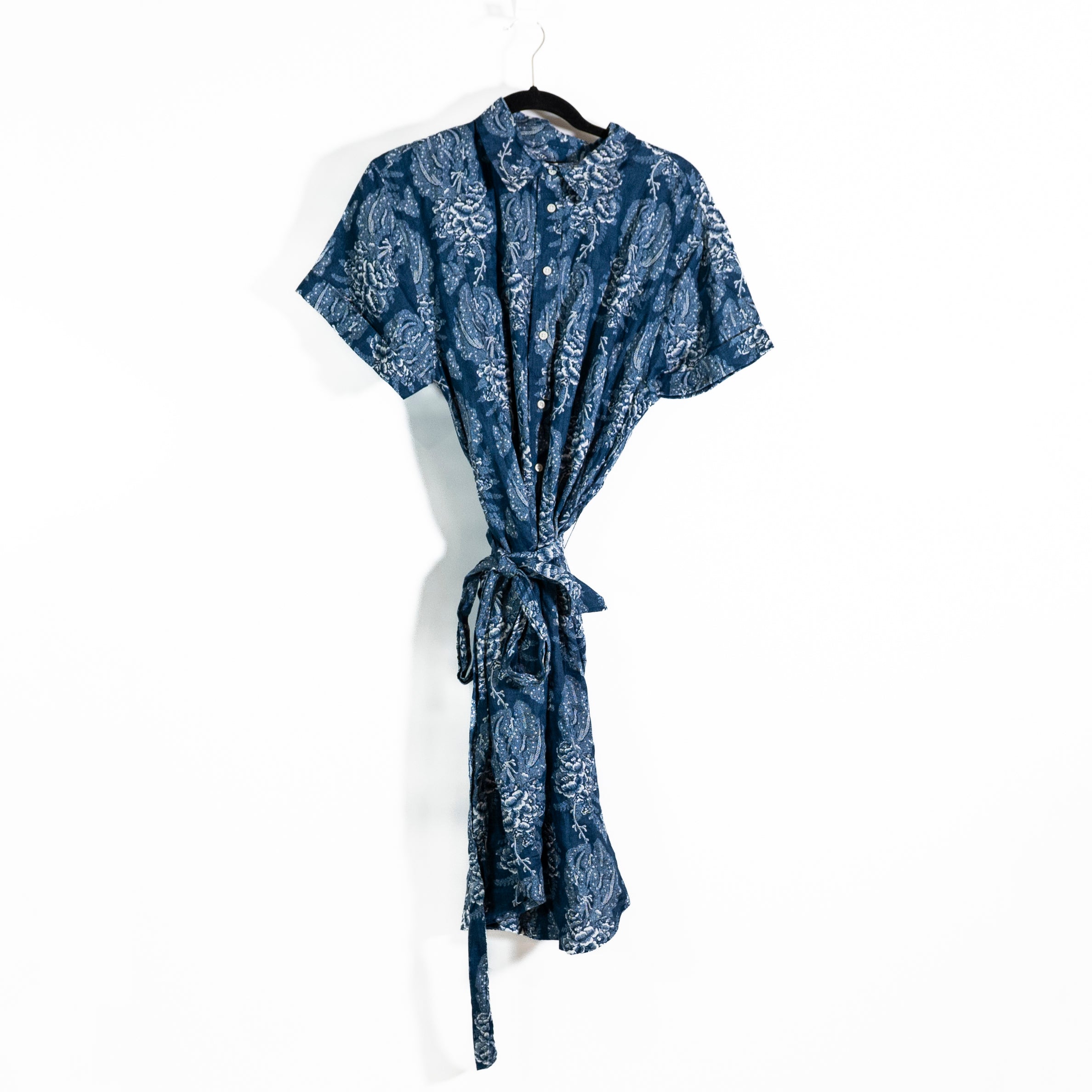 NEW Lauren Ralph Lauren Linen Floral Print Pattern Belted Shirt Dress Blue 12