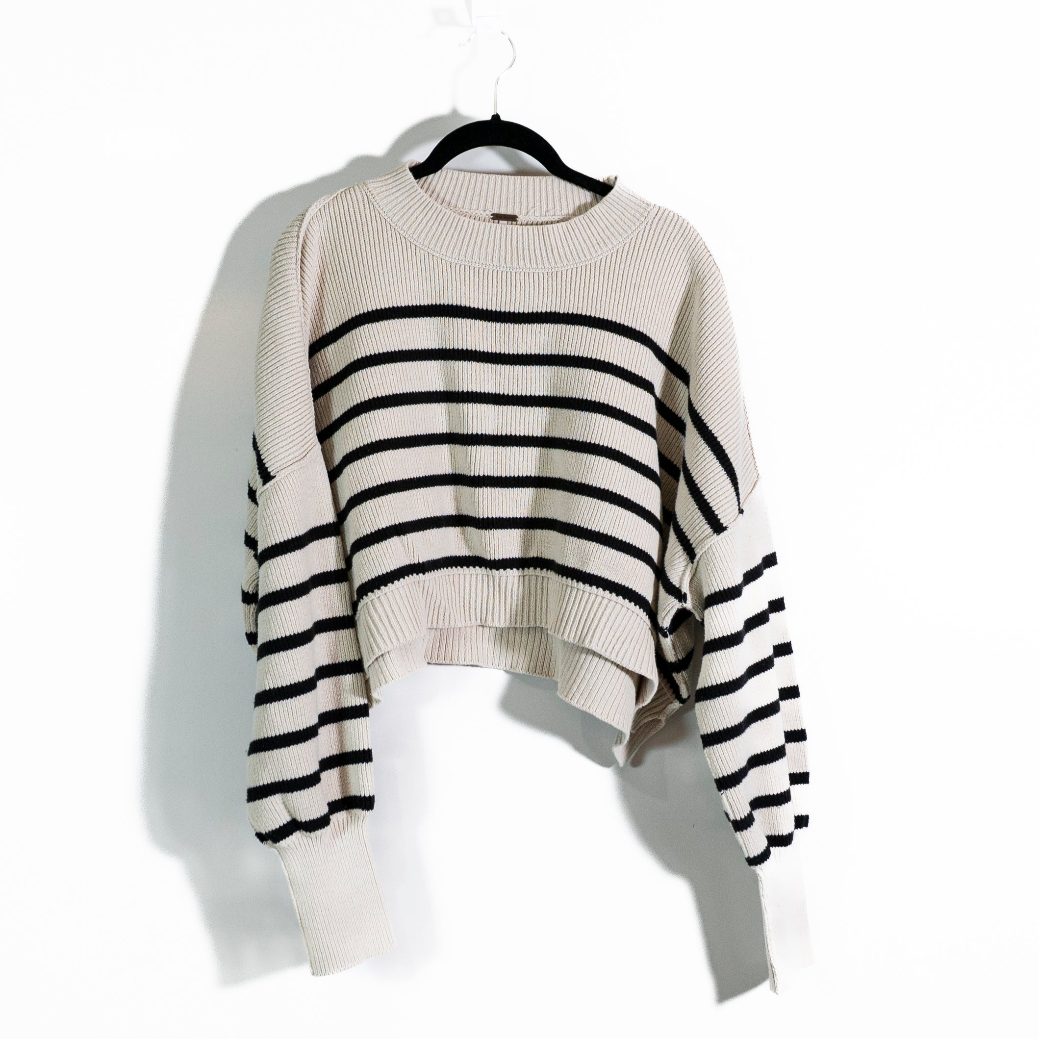 Free People Striped Easy Street Cotton Knit Stretch Cropped Pullover Sweater M