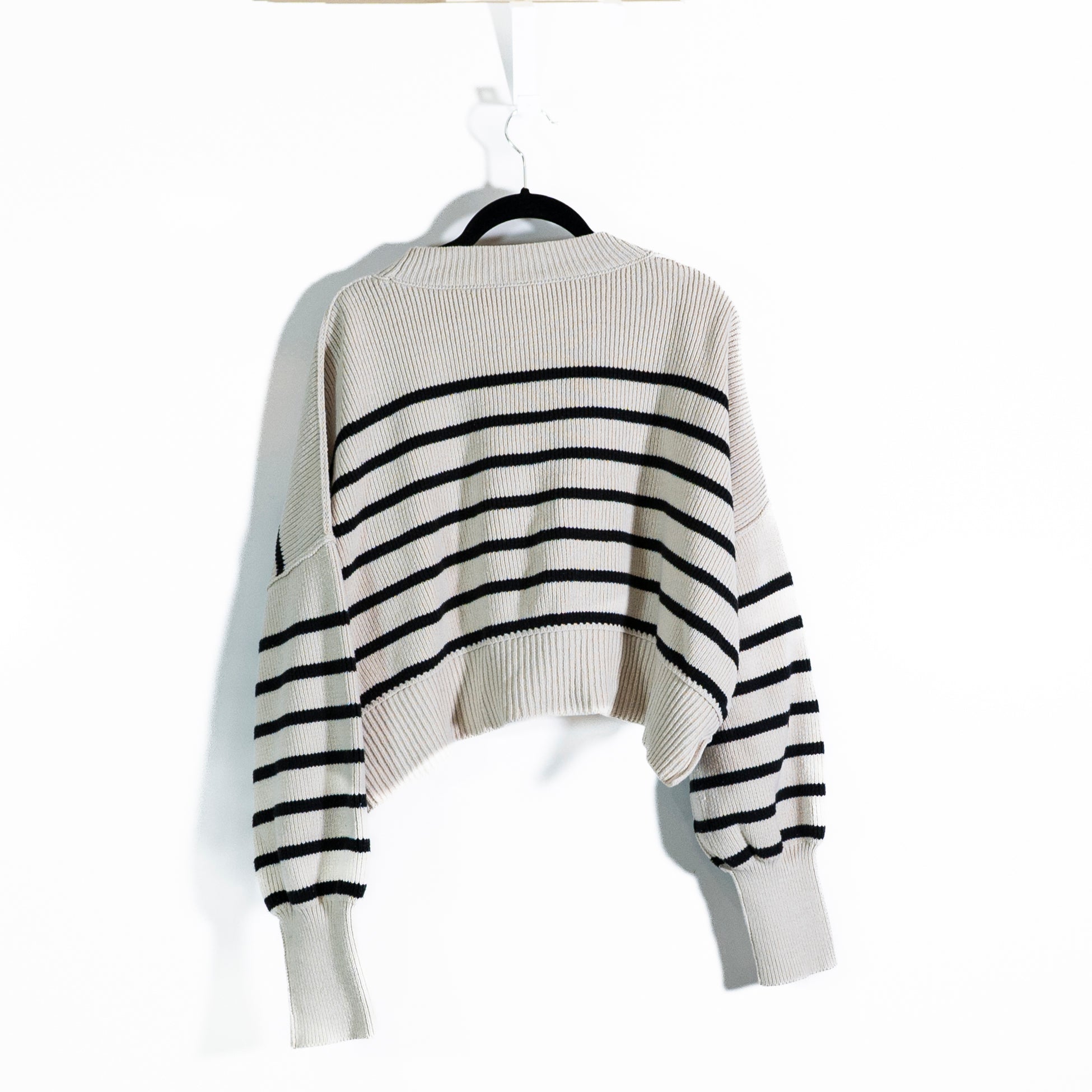 Free People Striped Easy Street Cotton Knit Stretch Cropped Pullover Sweater M