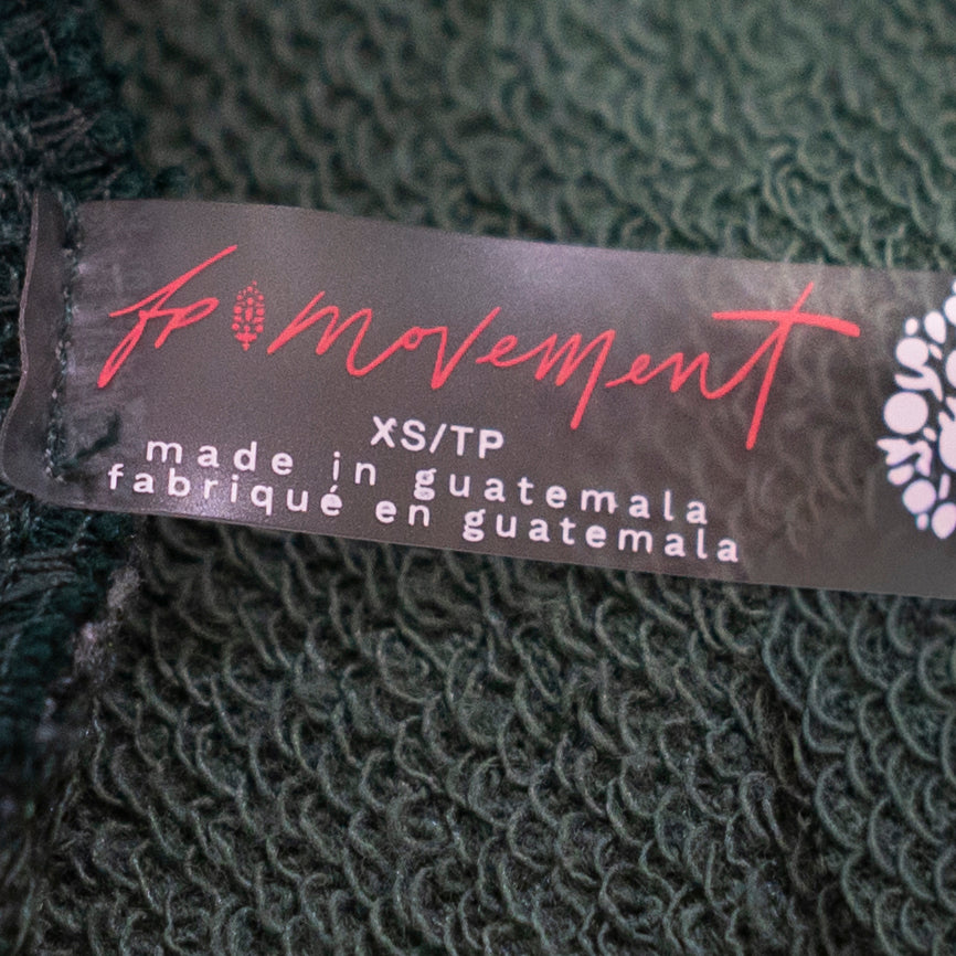 Free People x FP Movement Warm Down Cotton Terry Lined Green Pullover Sweater XS