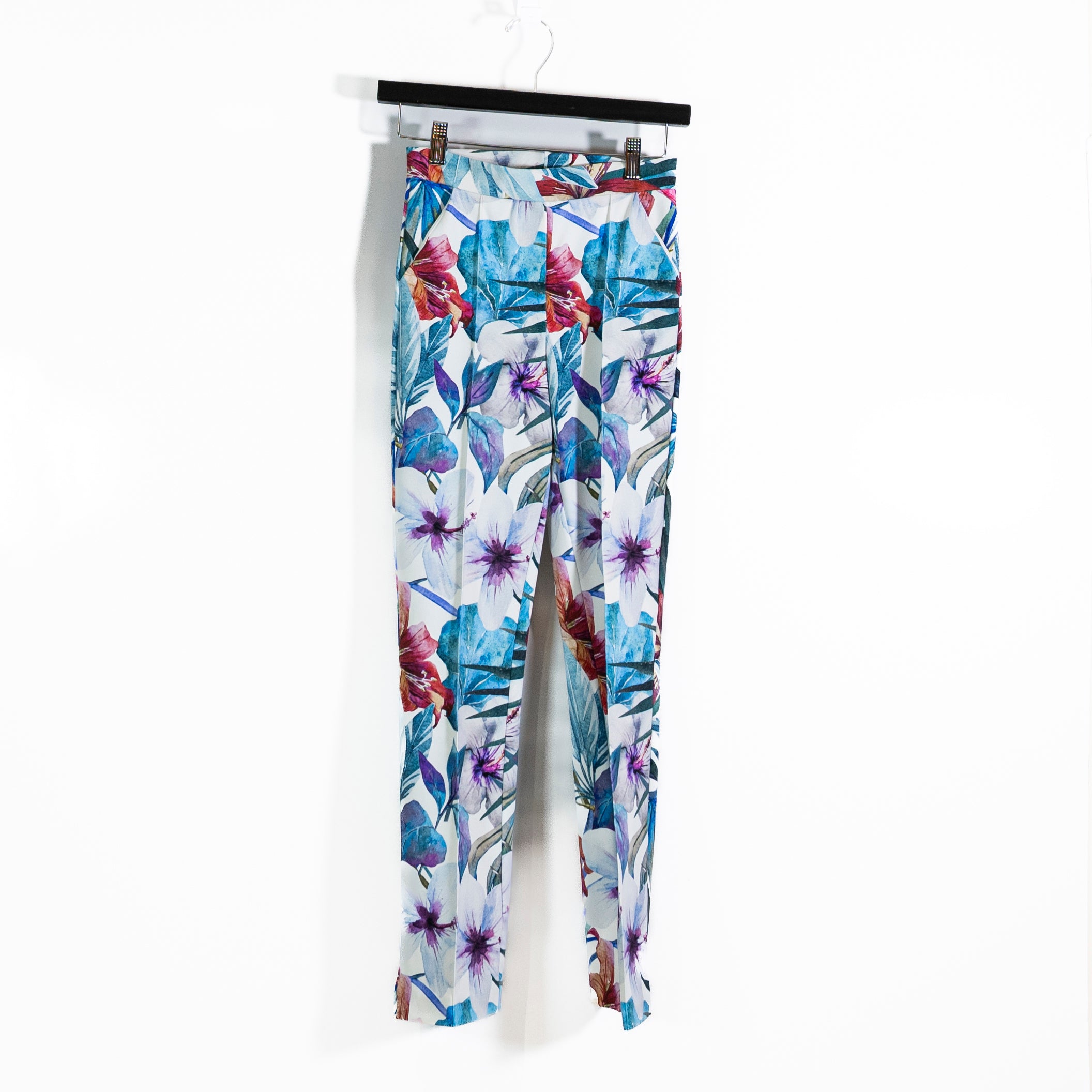 Chiara Boni La Petite Robe Ponte Knit Stretch Tropical Print Ankle Crop Pants S