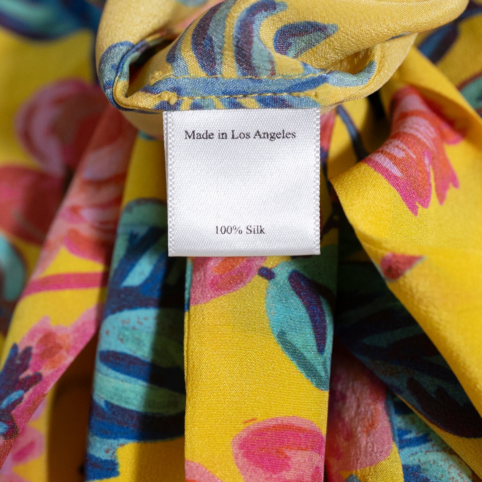 We Are Leone Silk Chiffon Yellow Floral Flower Print Pattern Straight Leg Pants