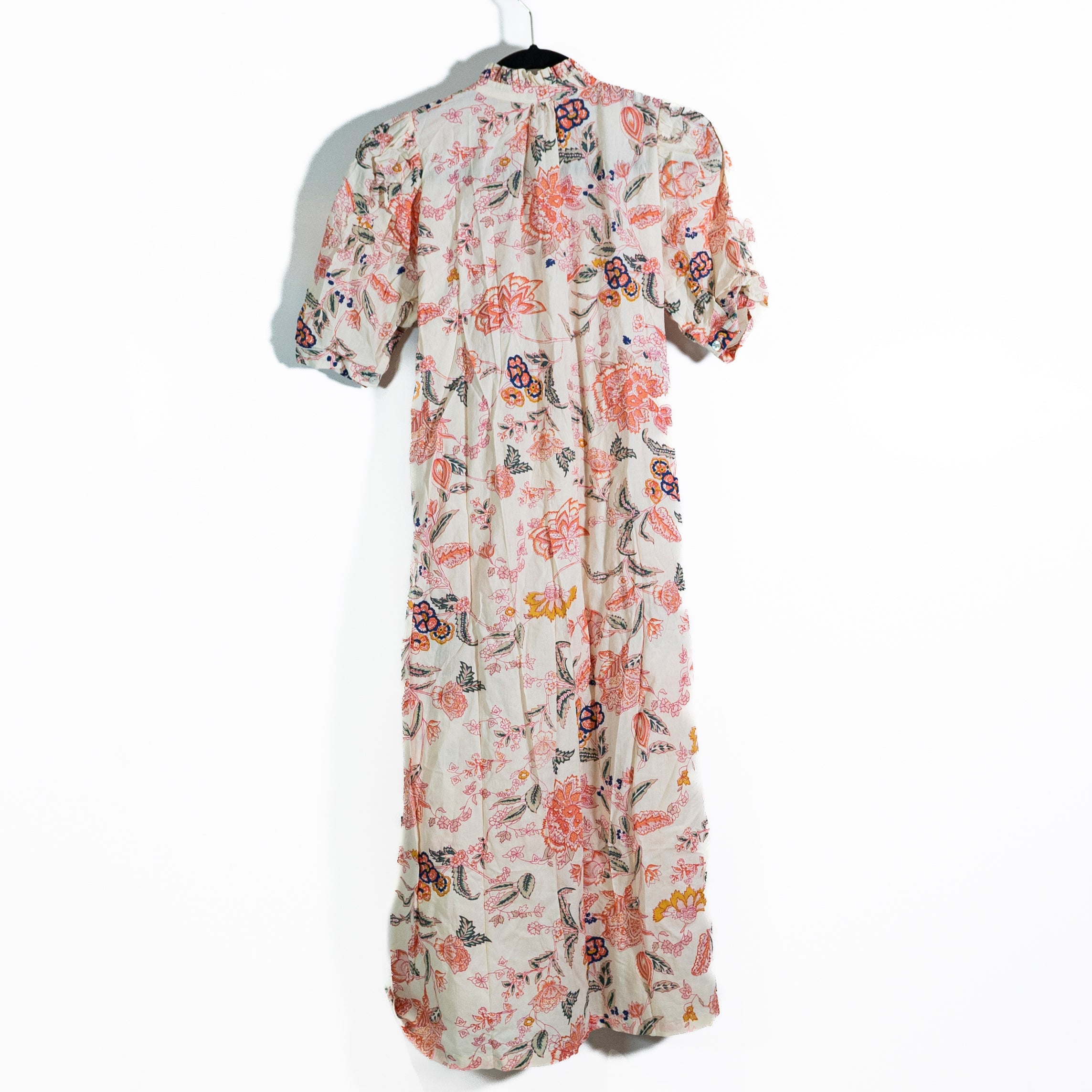 Alix Of Bohemia Cotton Ruffle Collar Tie Waist Button Front Printed Midi Dress S