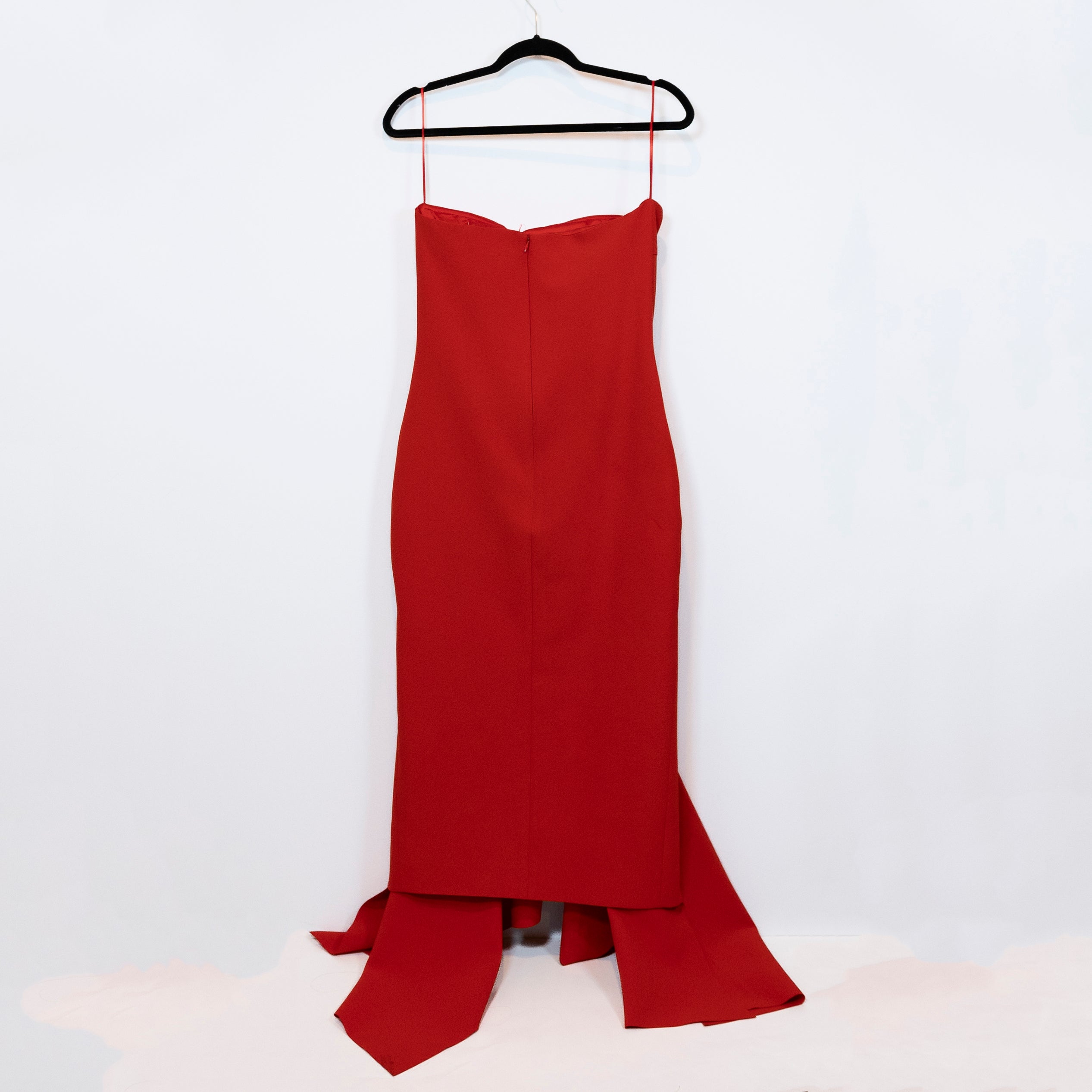 Solace London Veronique Strapless Draped Hem Midi Cocktail Mermaid Dress Orange