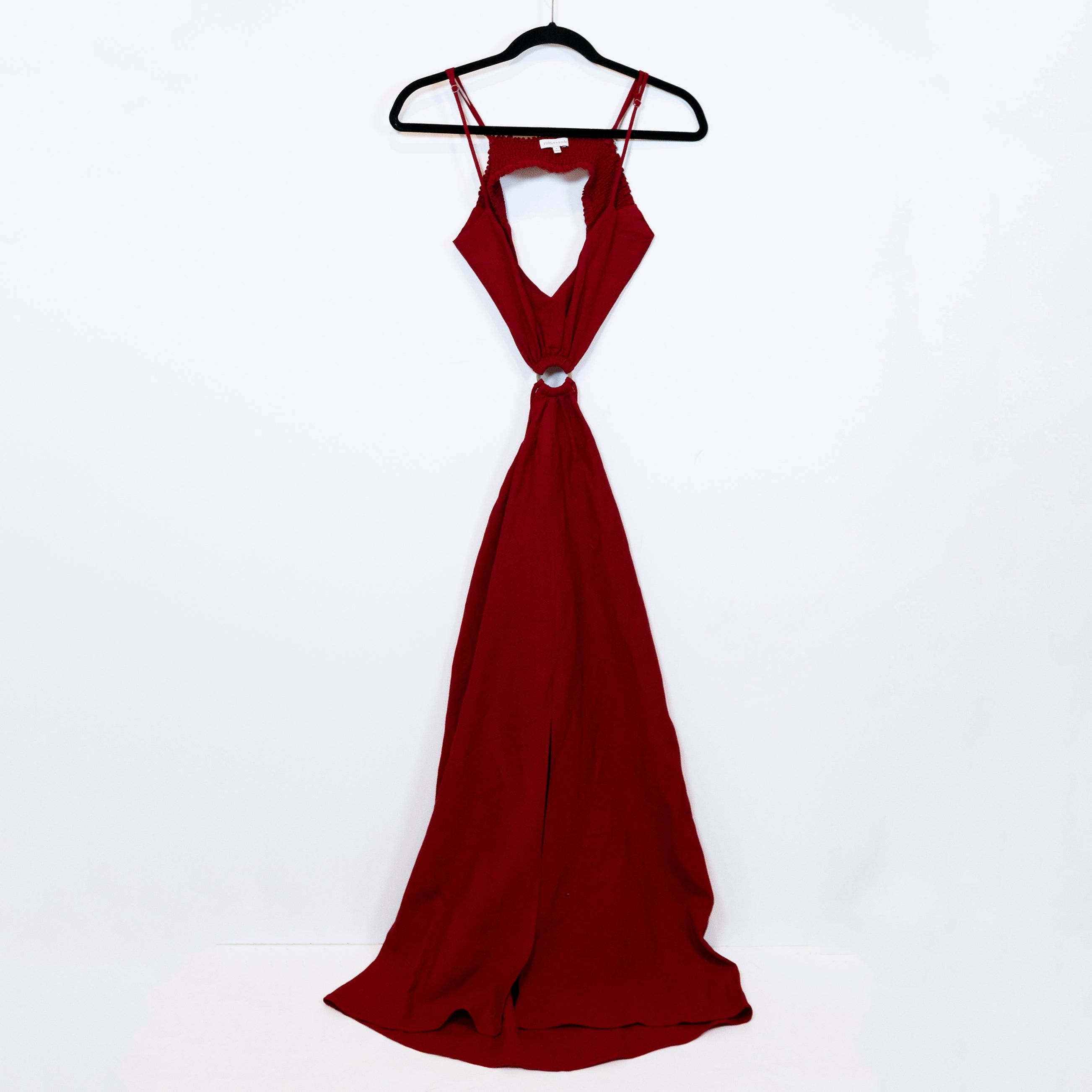 Fifth & Mode O-Ring Cut Out Linen Blend Tank Strap Midi Dress Red 2