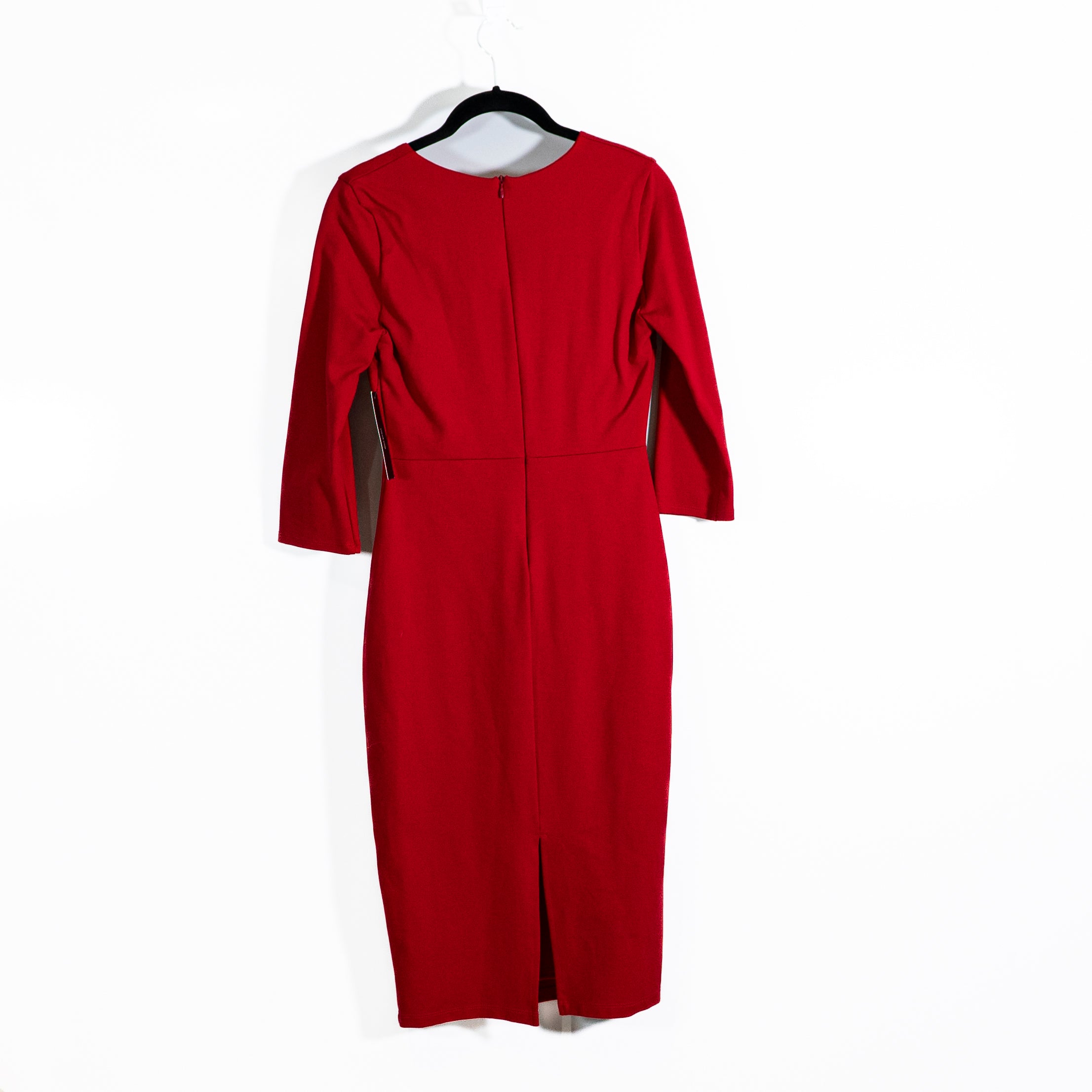 NEW Lulus Chic Red Midi Quarter Sleeve V Neck Bodycon Dress Small