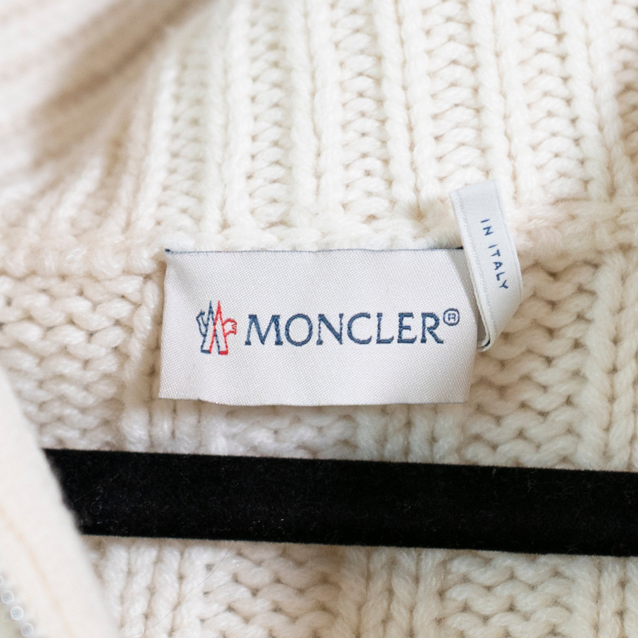 Moncler Women's 100% Cashmere Cable Knit Quarter Zip Spread Collar Sweater Ivory