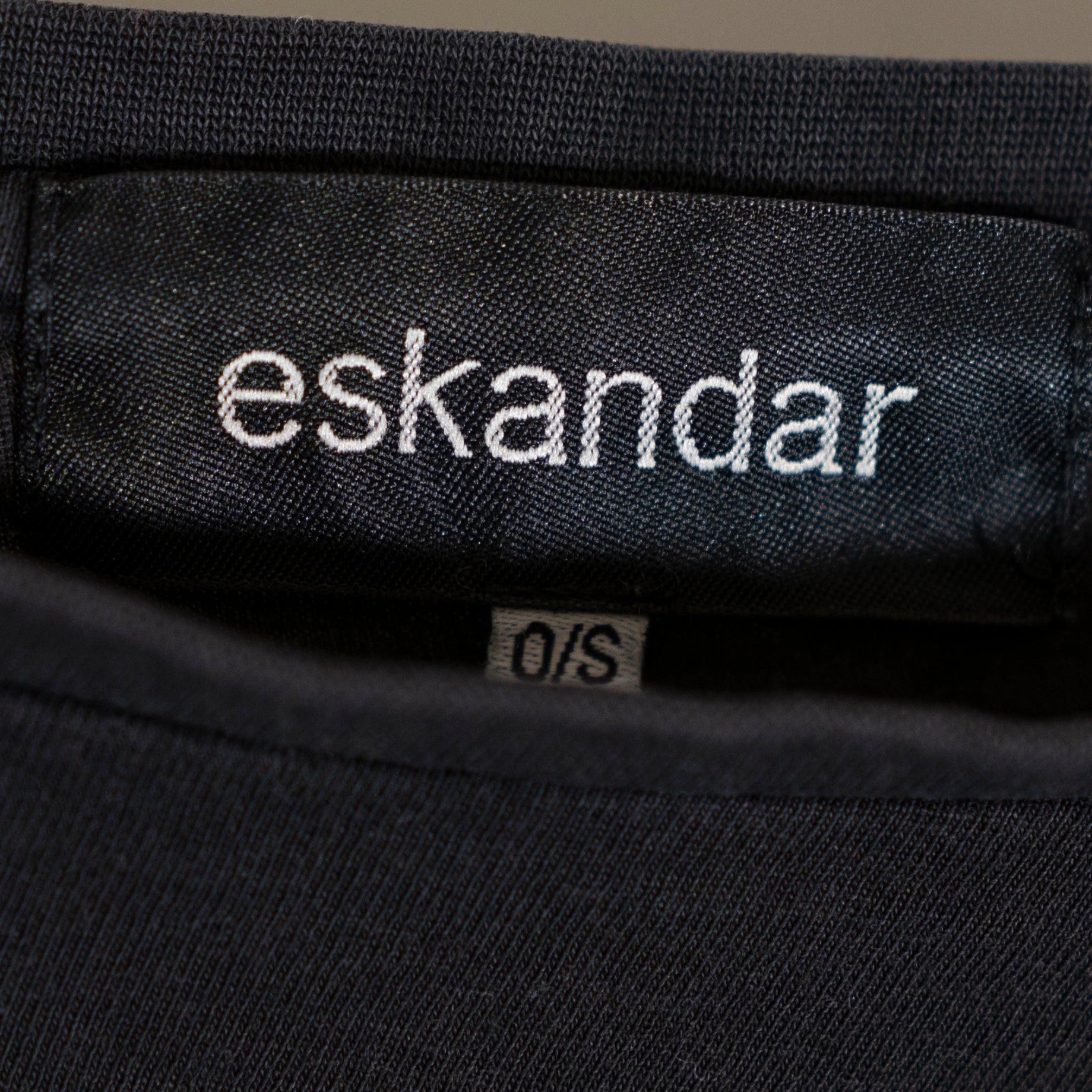Eskandar Cotton Crew Neck Floral Flower Embroidered Long Sleeve Tee Shirt Black
