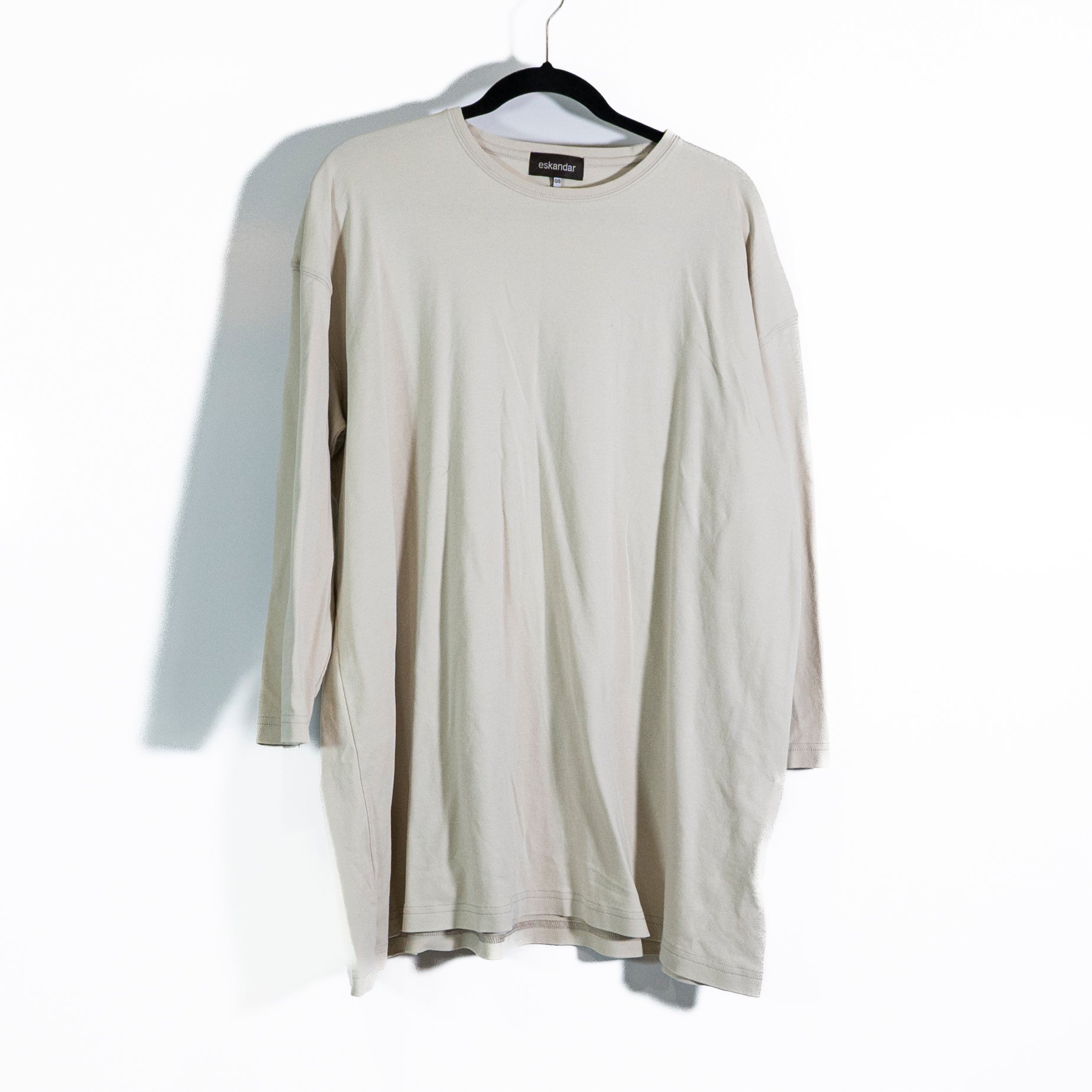 Eskandar Women's Pima Cotton Crew Neck Long Sleeve Pullover Tee Shirt Top Ivory