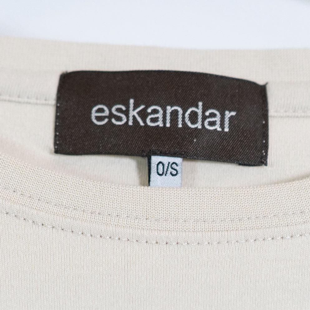 Eskandar Women's Pima Cotton Crew Neck Long Sleeve Pullover Tee Shirt Top Ivory