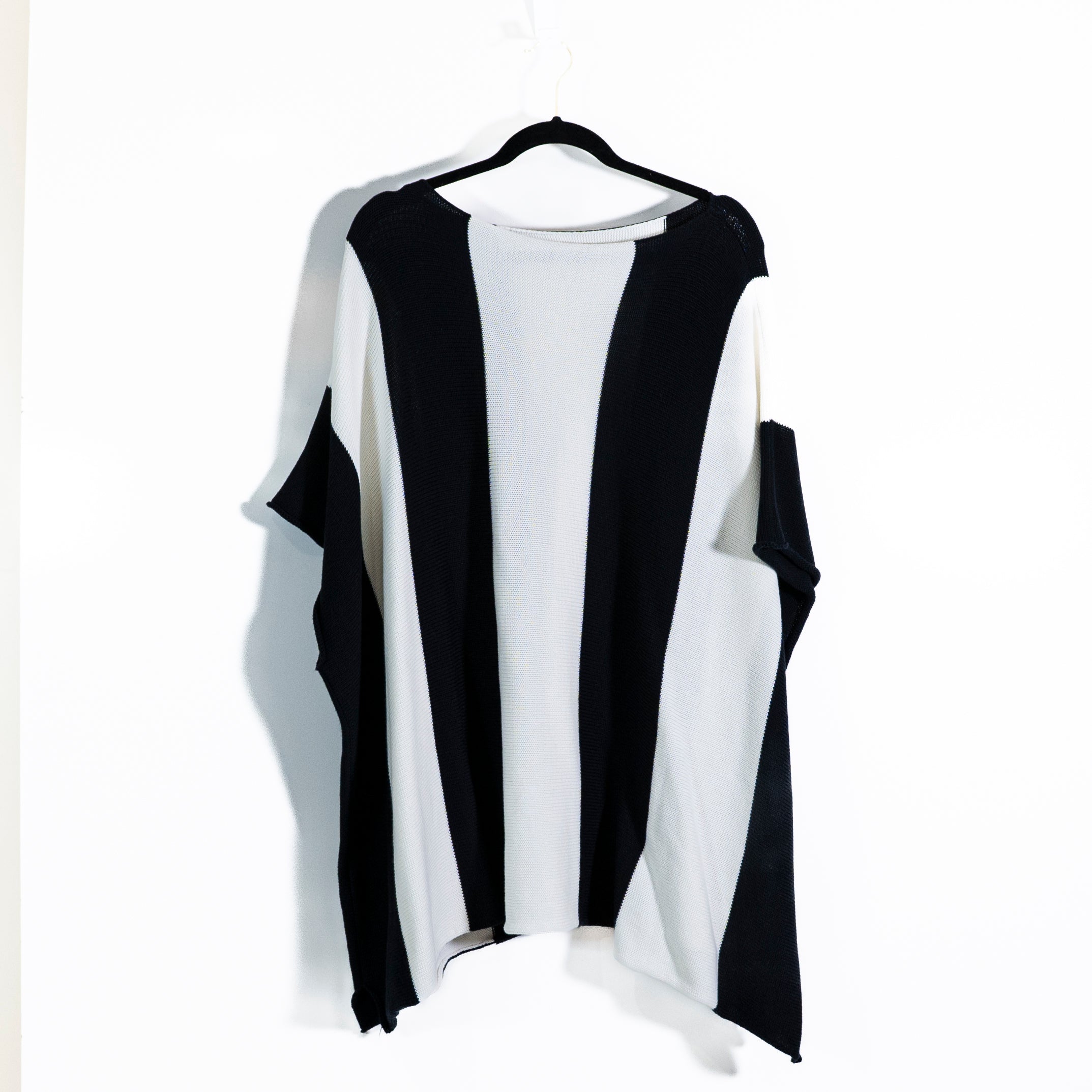 Eskandar Pima Cotton Knit Black White Stripe Print Boxy Pullover Sweater OS