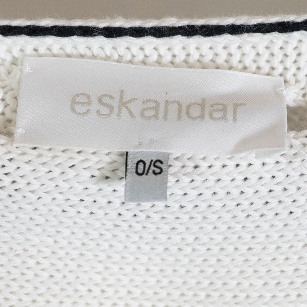 Eskandar Pima Cotton Knit Black White Stripe Print Boxy Pullover Sweater OS