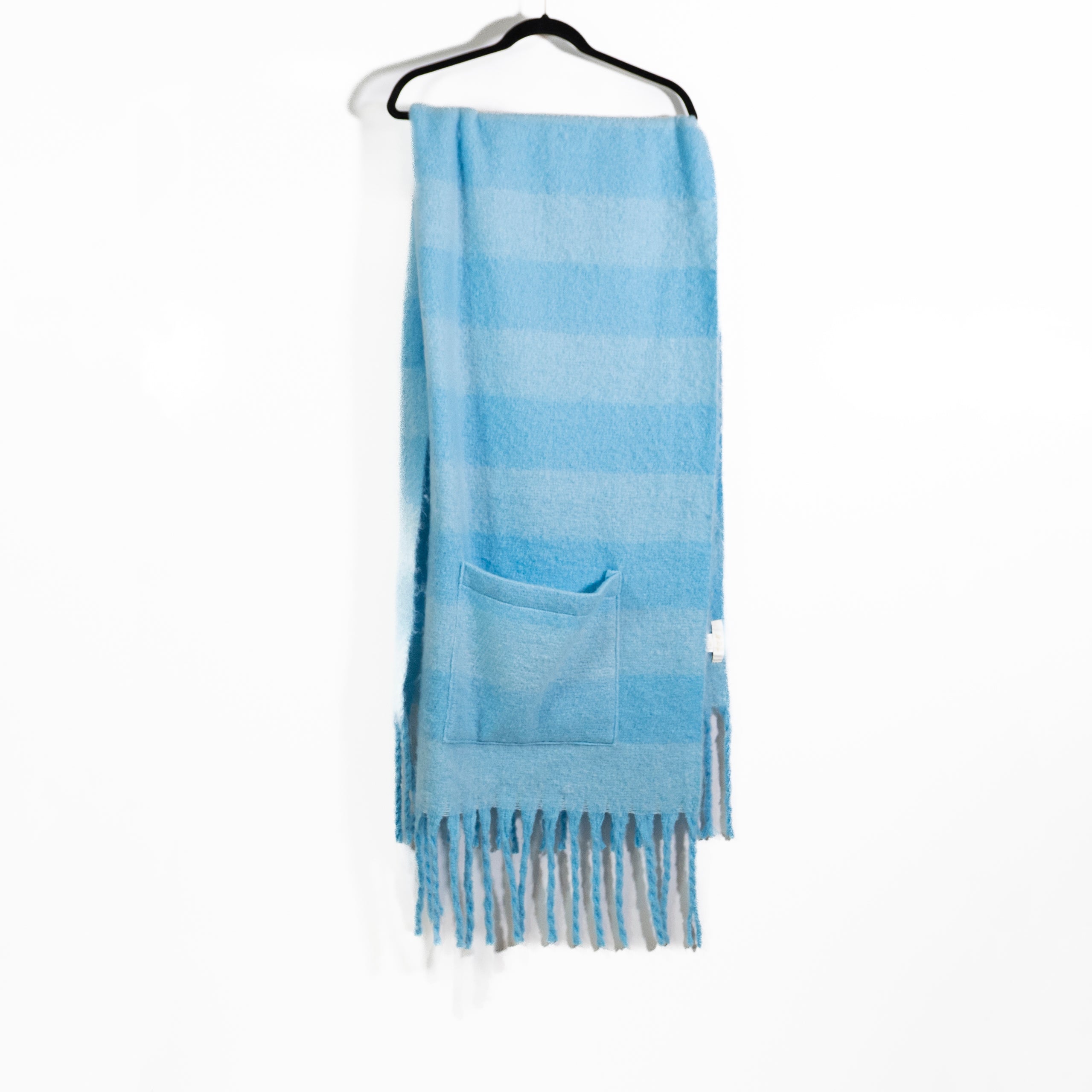 Lilly Pulitzer Camelia Fringe Scarf Faux Mohair Striped Wrap With Pockets Blue