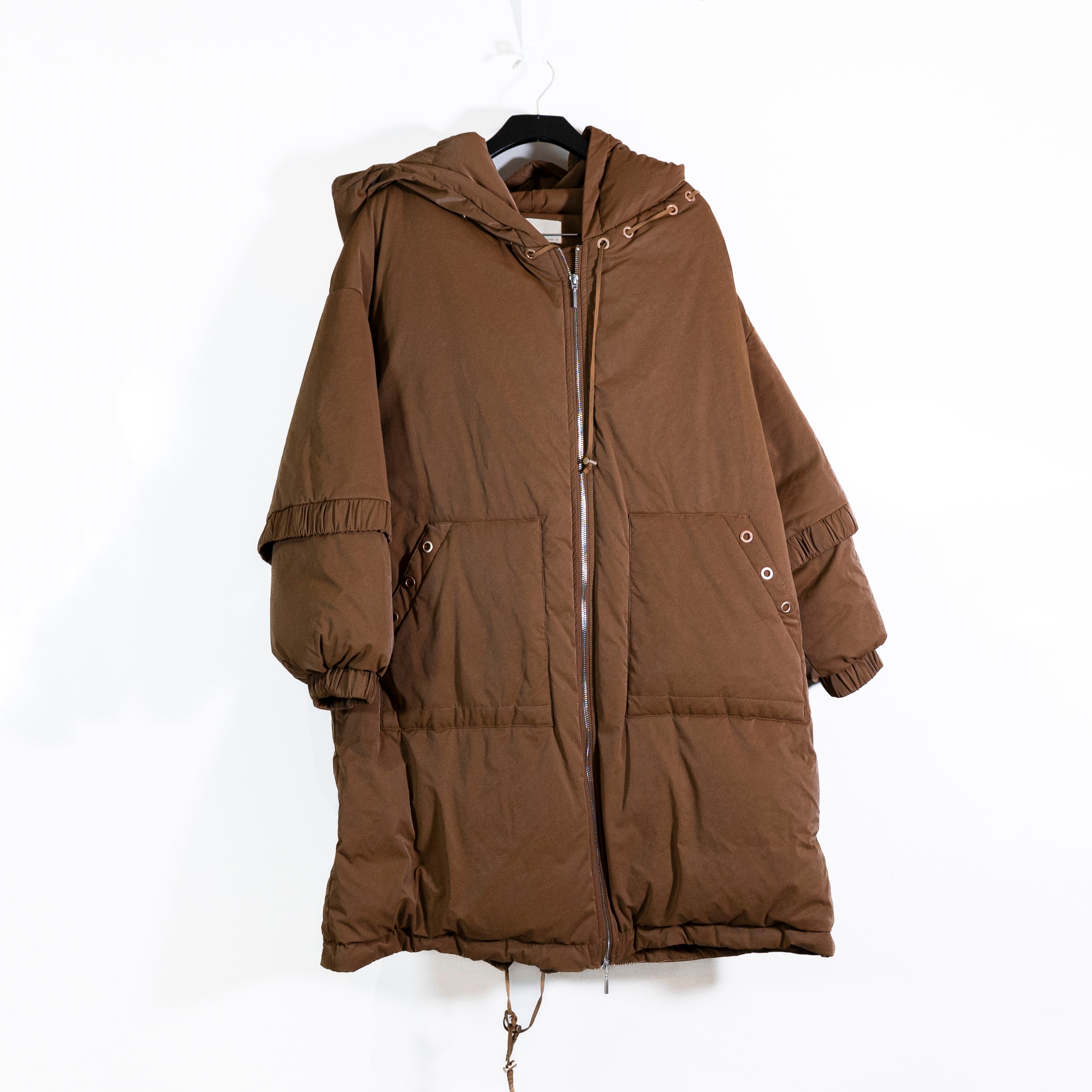 Nap Women's White Duck Down Feather Quilted Puffer Oversized Coat Jacket Brown S