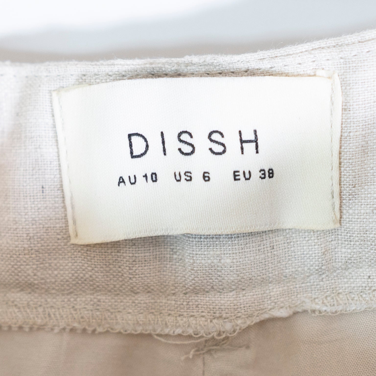 Dissh Linen Woven Pleated Mid Rise Straight Leg Trouser Pants Neutral 6